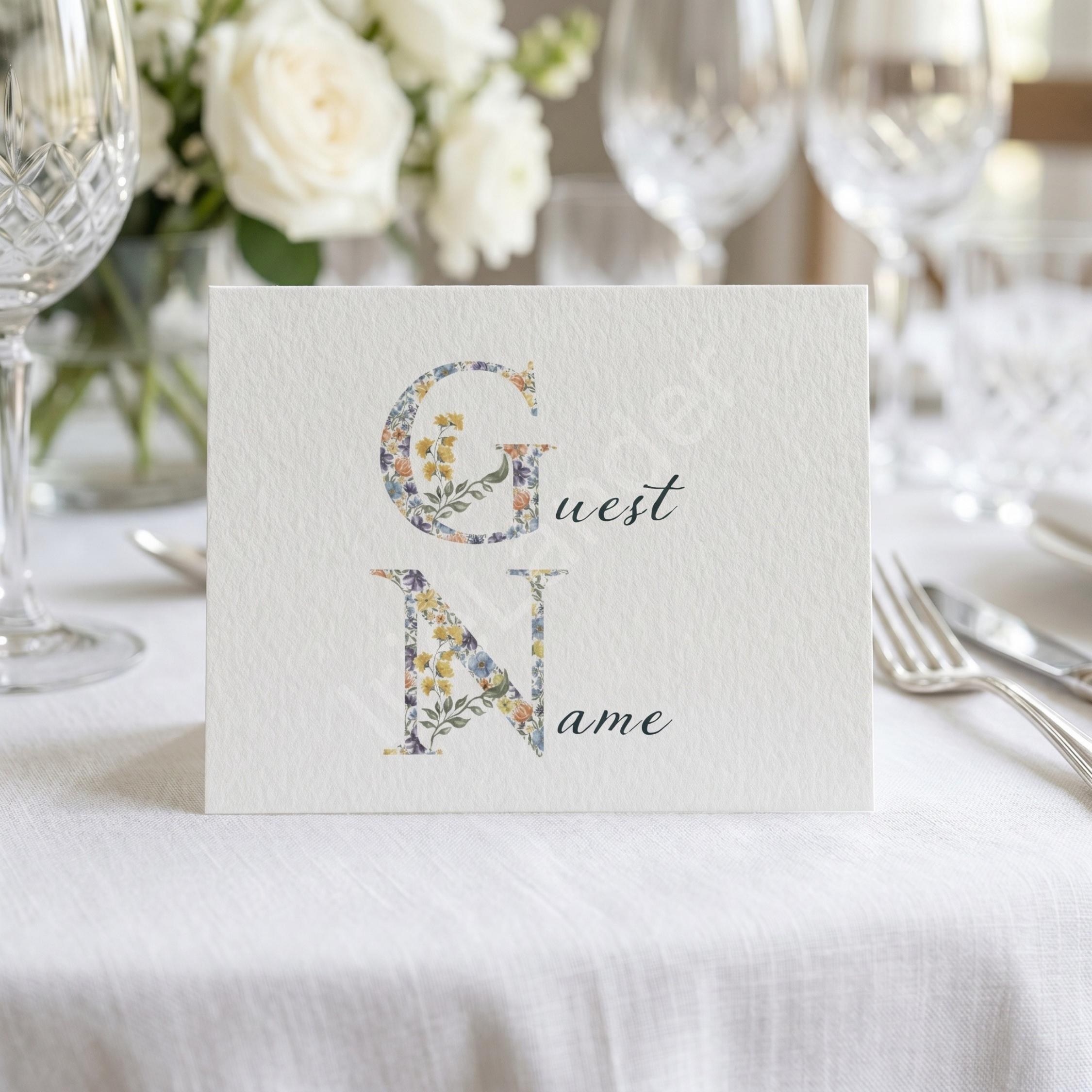 Floral Wedding Place Cards + Wildflower Seed Packet Wedding Favor, customized names, rustic botanical, view 6