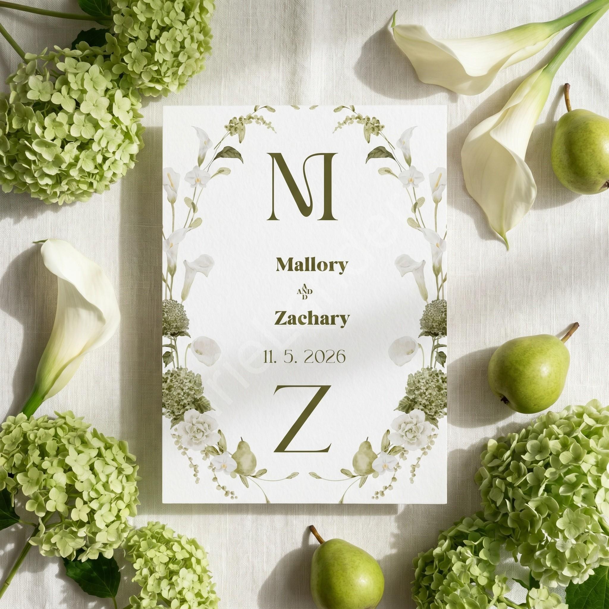 Sage Watercolor Wedding Invitation Suite: PRINTED, personalized, includes envelopes + wax seals, calligraphy, stamps optional, view 2