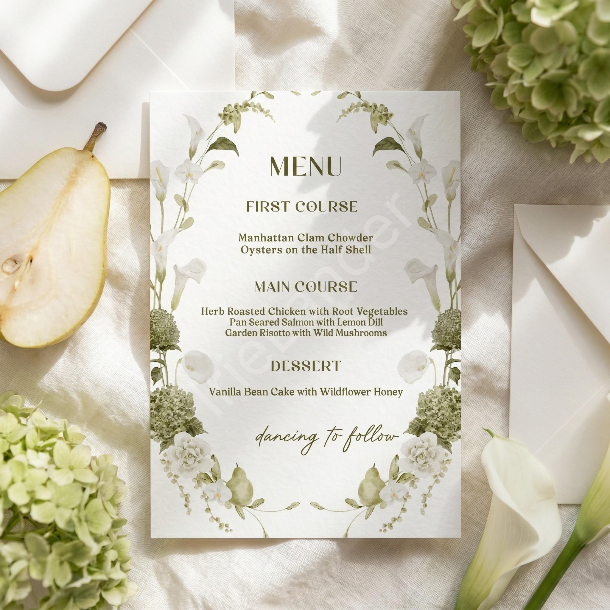 Sage Watercolor Wedding Invitation Suite: PRINTED, personalized, includes envelopes + wax seals, calligraphy, stamps optional, view 4