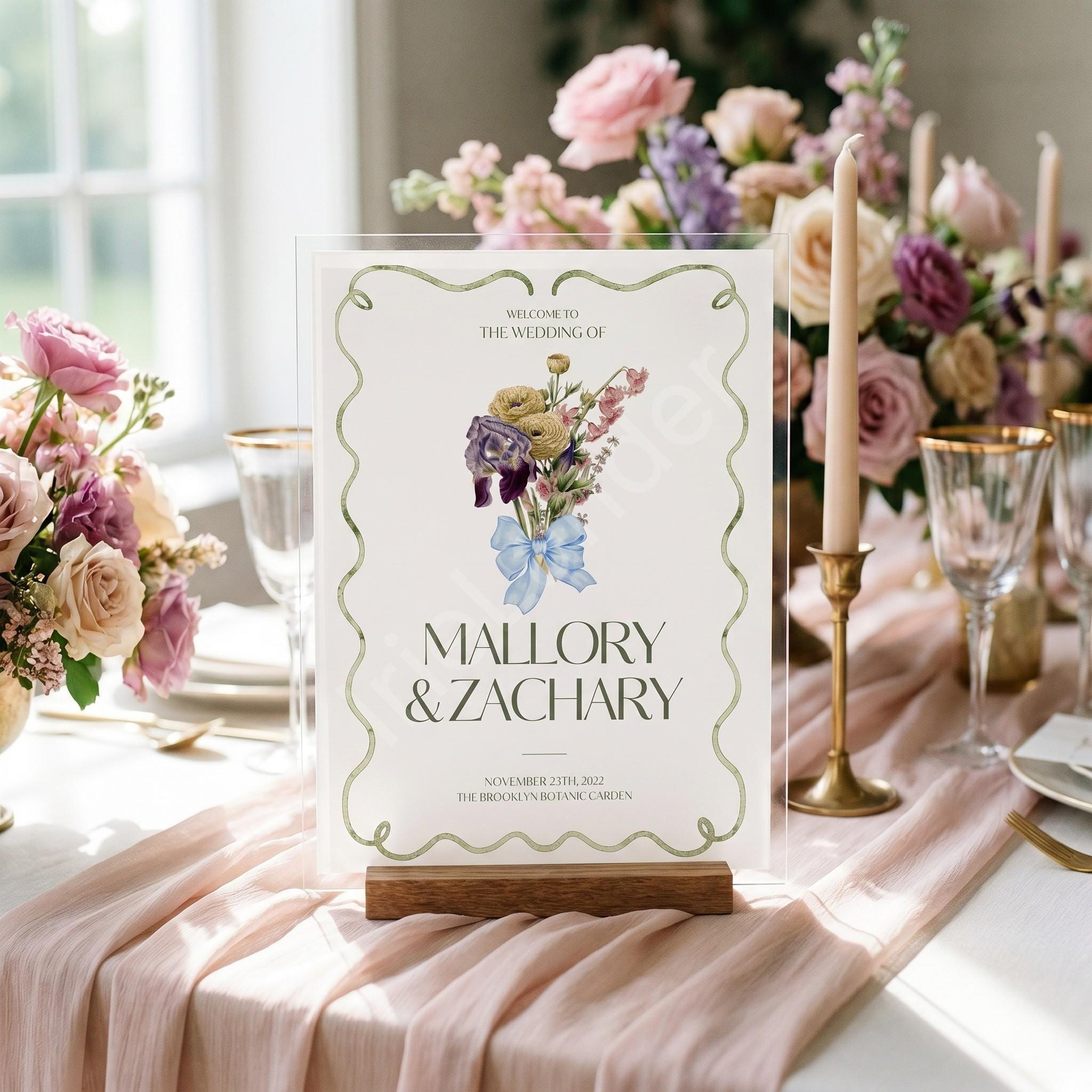 Botanical Acrylic Wedding Seating Chart & Welcome Sign Bundle, archival bouquet design, event keepsake, view 2