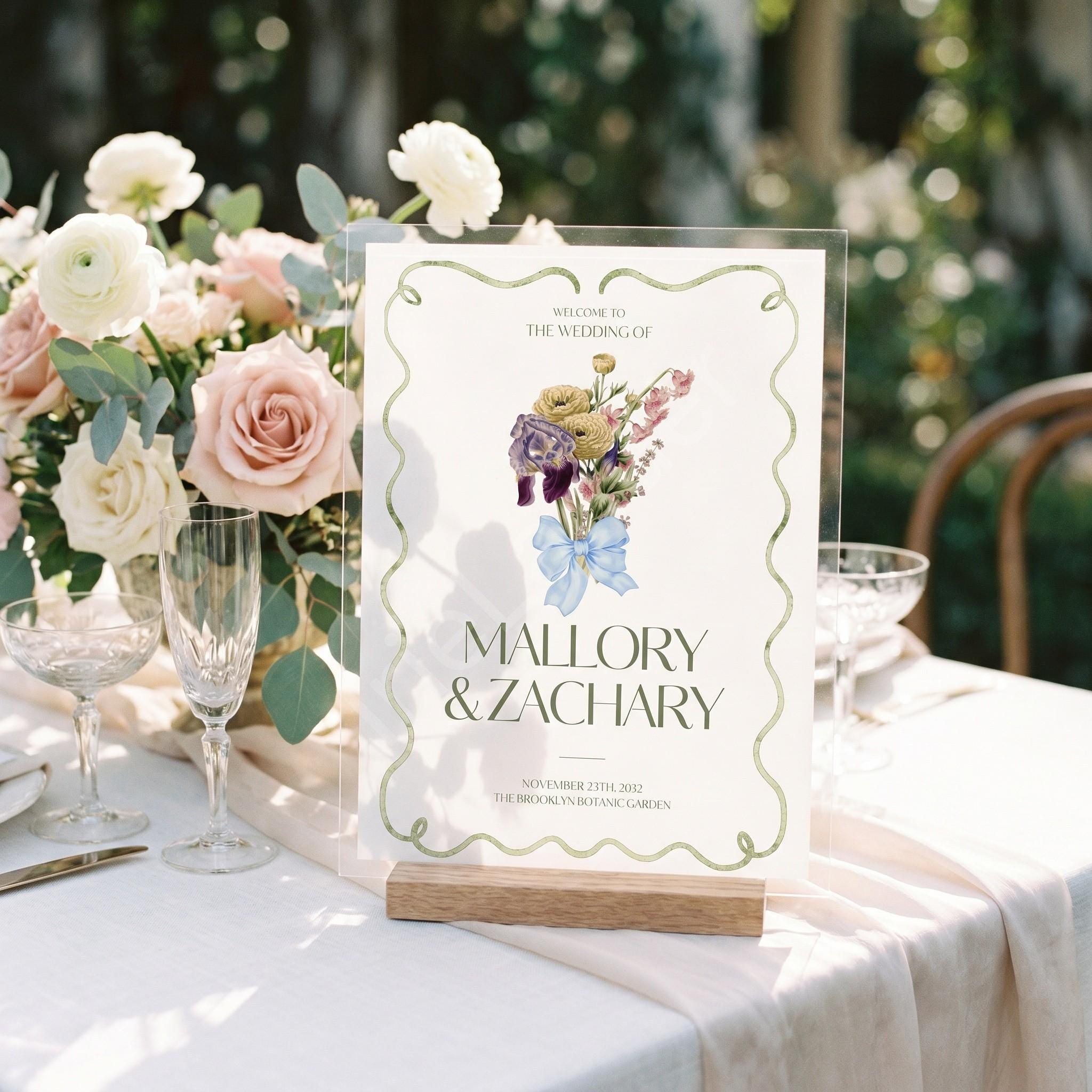 Botanical Acrylic Wedding Seating Chart & Welcome Sign Bundle, archival bouquet design, event keepsake, view 3