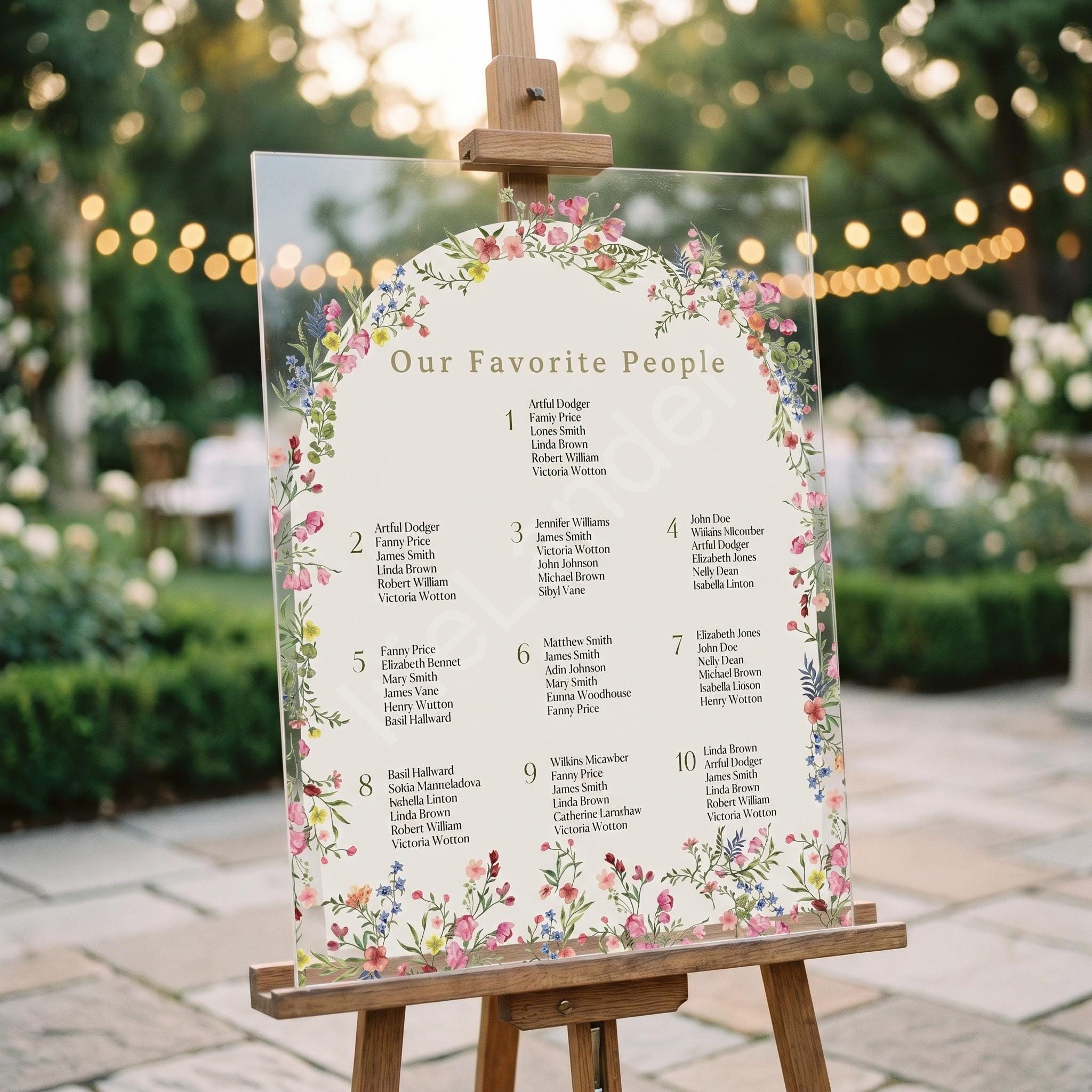 Botanical Acrylic Wedding Seating Chart & Welcome Sign Bundle, archival bouquet design, event keepsake, view 5