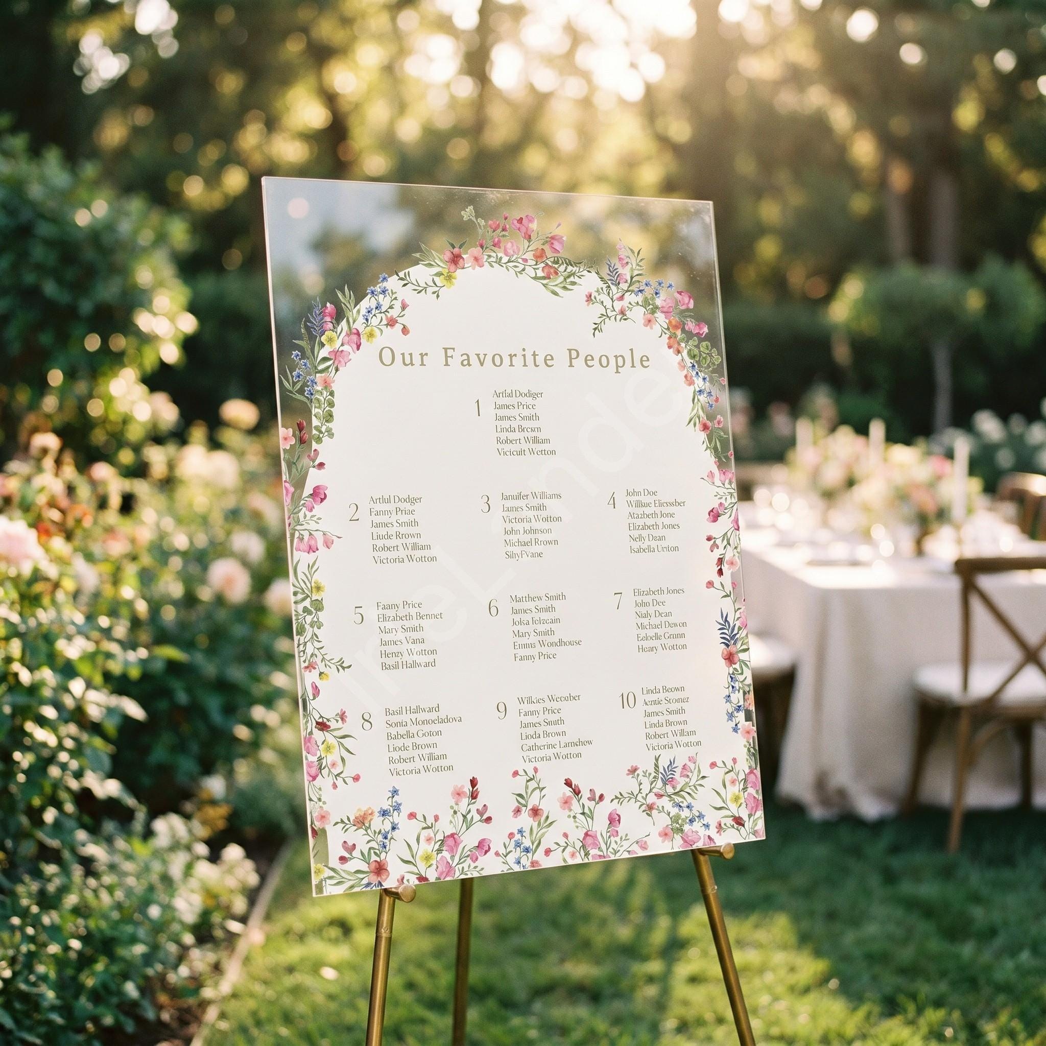 Botanical Acrylic Wedding Seating Chart & Welcome Sign Bundle, archival bouquet design, event keepsake, view 6