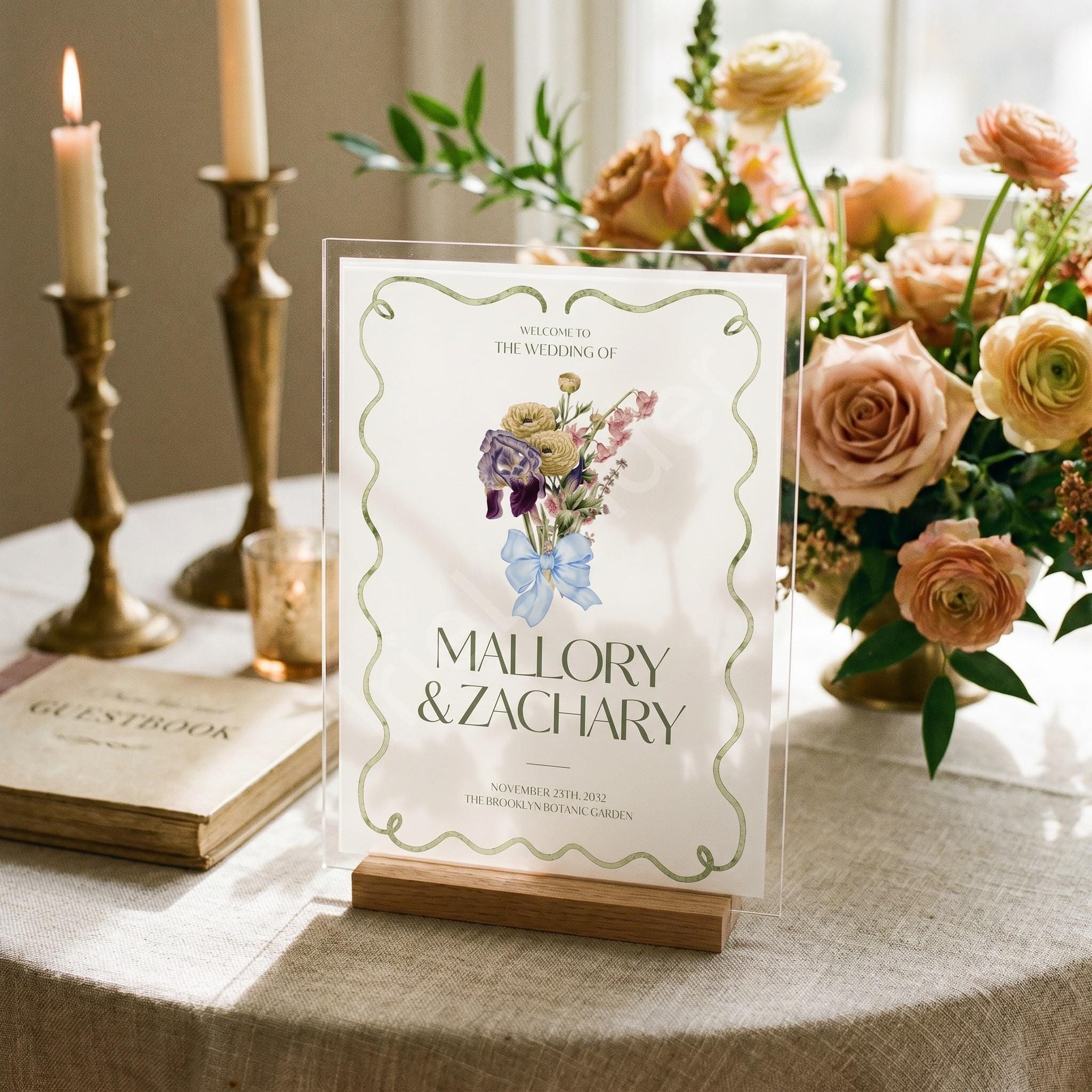 Botanical Acrylic Wedding Seating Chart & Welcome Sign Bundle, archival bouquet design, event keepsake, view 10