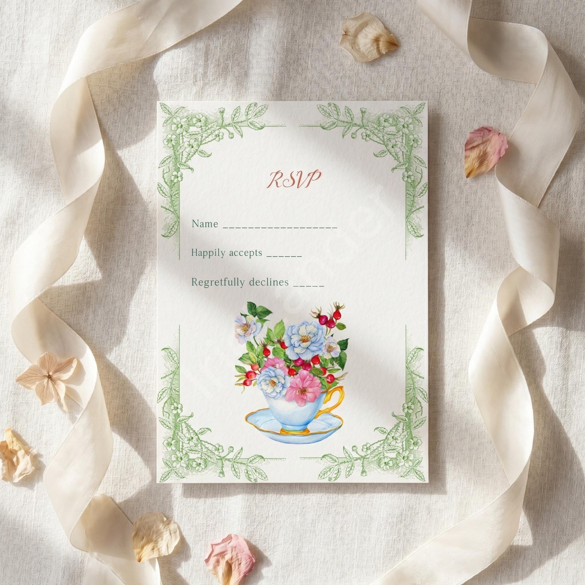 Garden Tea Wedding Invitation: PRINTED, vellum overlay, personalized, envelopes + wax seals, calligraphy, stamps optional, view 5