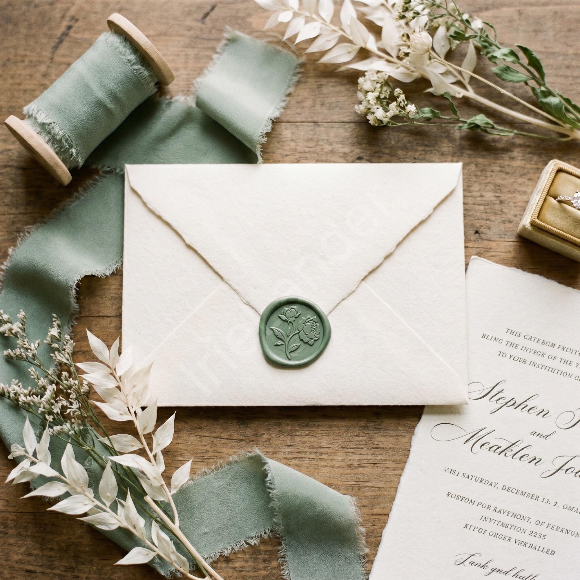 Garden Tea Wedding Invitation: PRINTED, vellum overlay, personalized, envelopes + wax seals, calligraphy, stamps optional, view 8