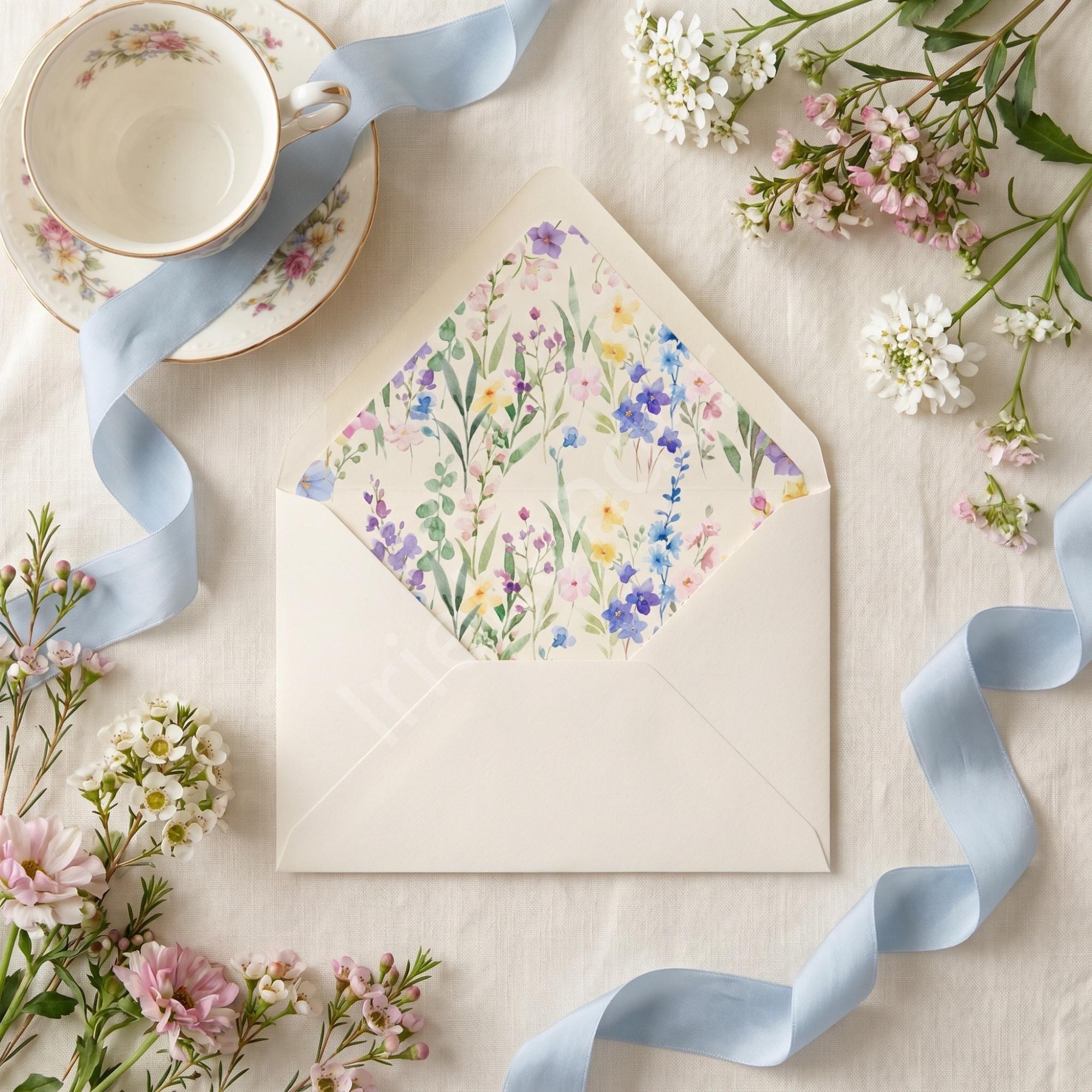 Garden Tea Wedding Invitation: PRINTED, vellum overlay, personalized, envelopes + wax seals, calligraphy, stamps optional, view 9