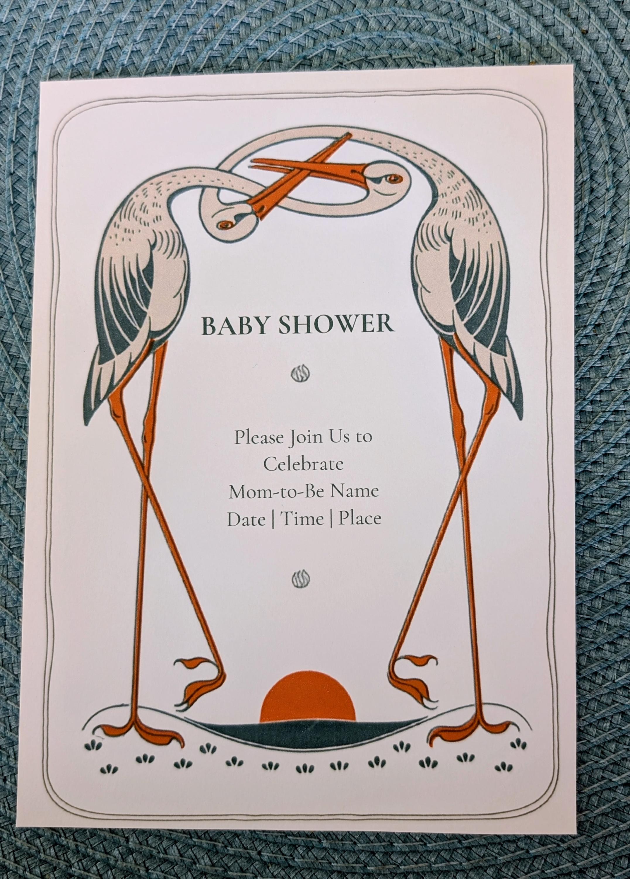 Stork Baby Shower Invitation Bundle: PRINTED, archival stork designs + wax seals, hand-lettering + stamps optional, view 2