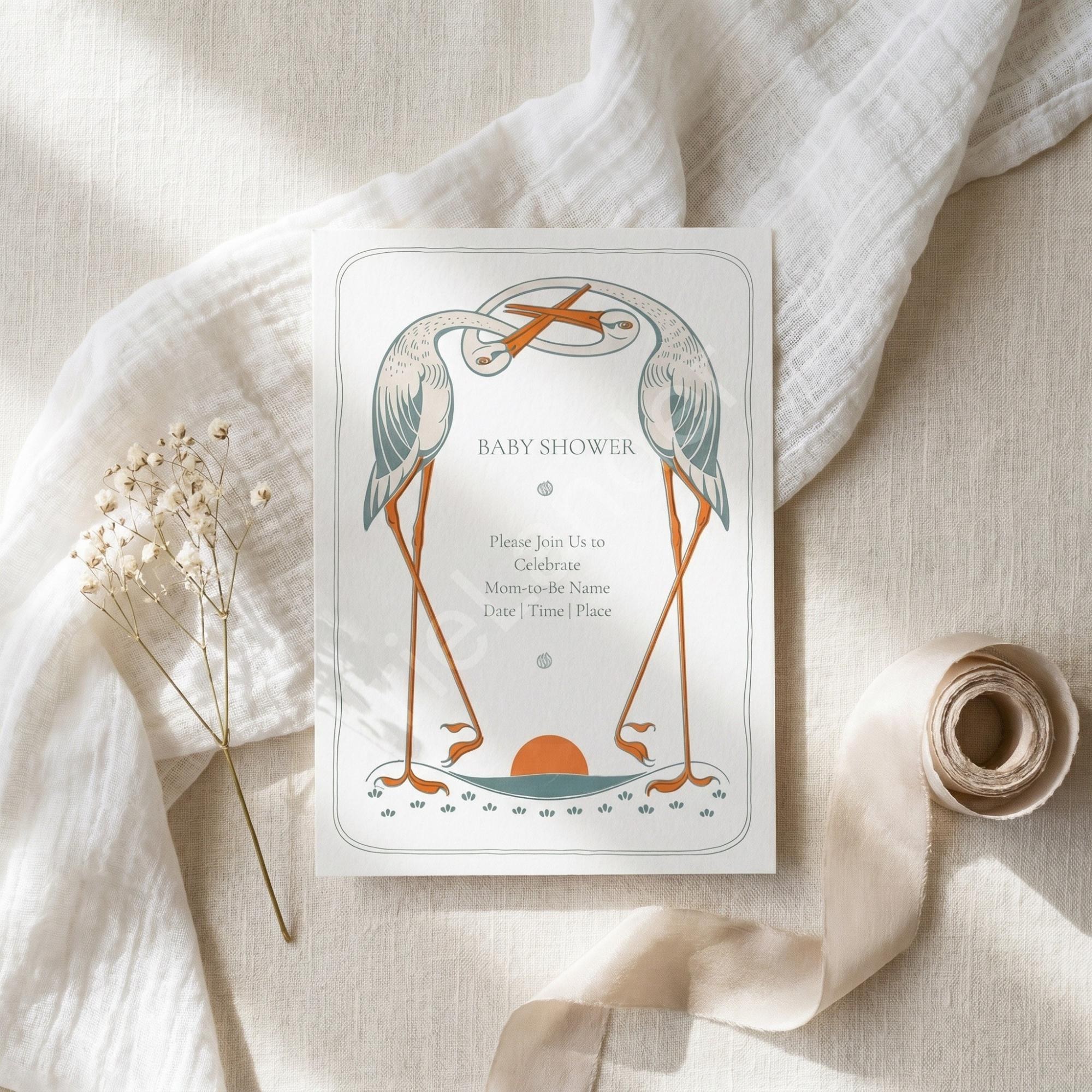 Stork Baby Shower Invitation Bundle: PRINTED, archival stork designs + wax seals, hand-lettering + stamps optional, view 3
