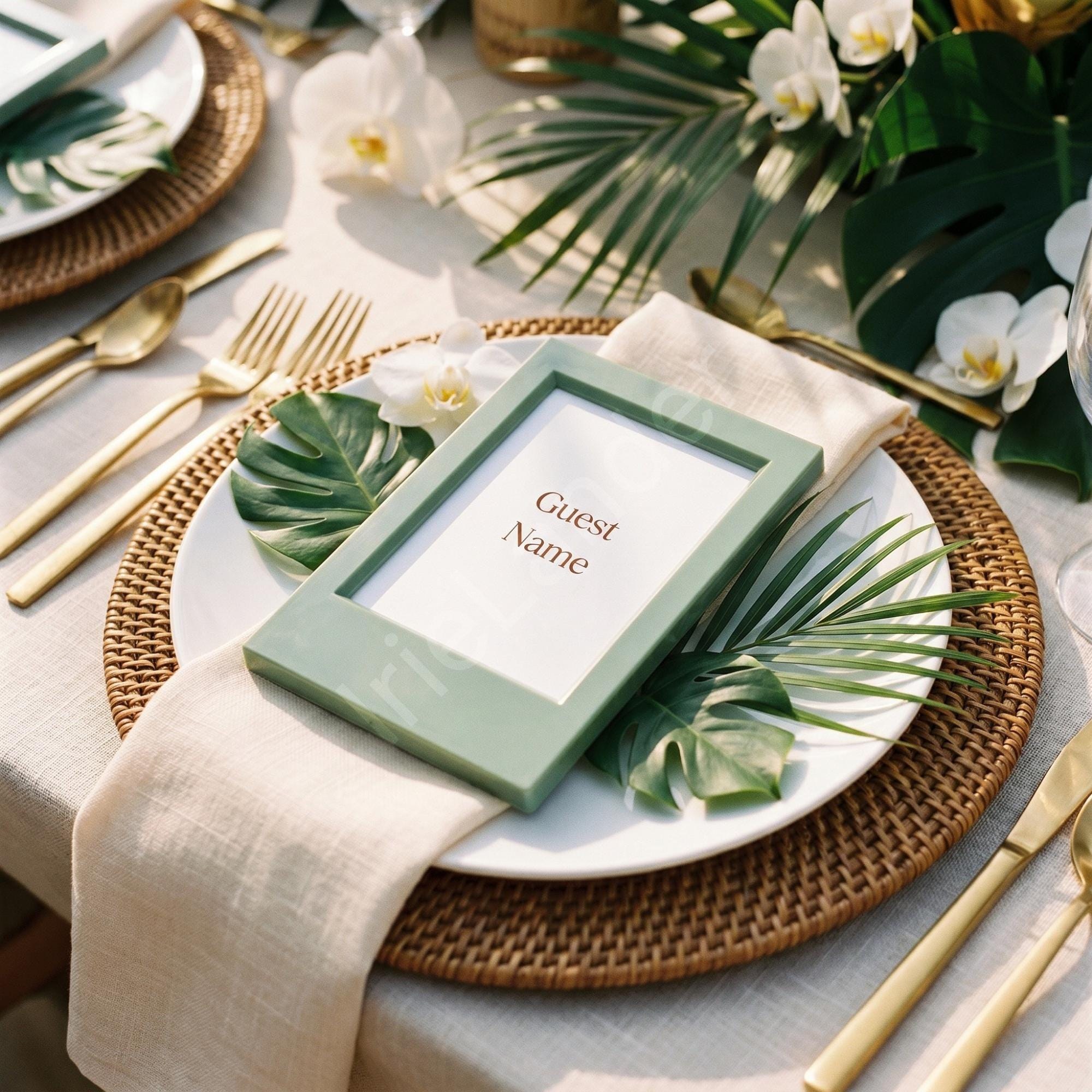 Sage Lime Blue Frame Place Card Favor, Keepsake Guest Photo Frame
