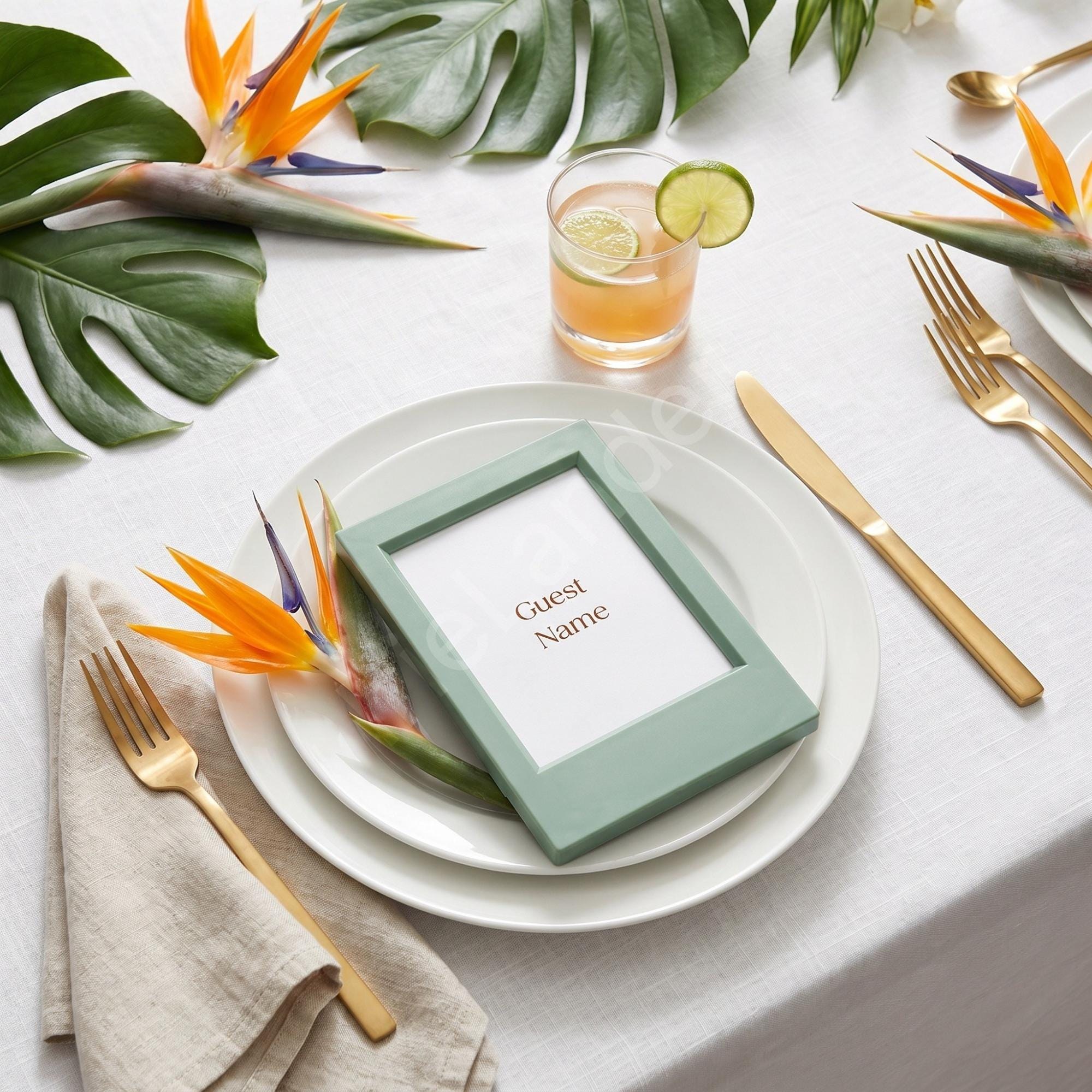 Sage Lime Blue Frame Place Card Favor, Keepsake Guest Photo Frame, view 3
