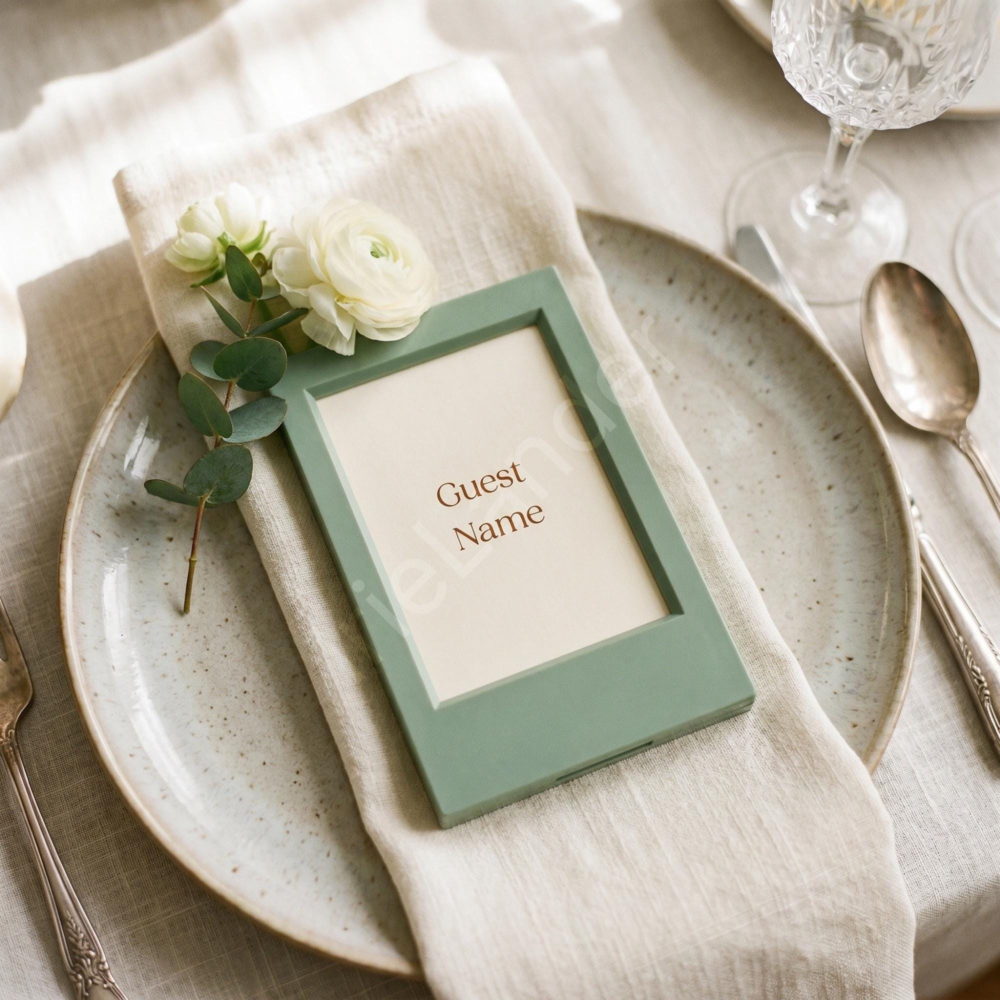 Sage Lime Blue Frame Place Card Favor, Keepsake Guest Photo Frame, view 4