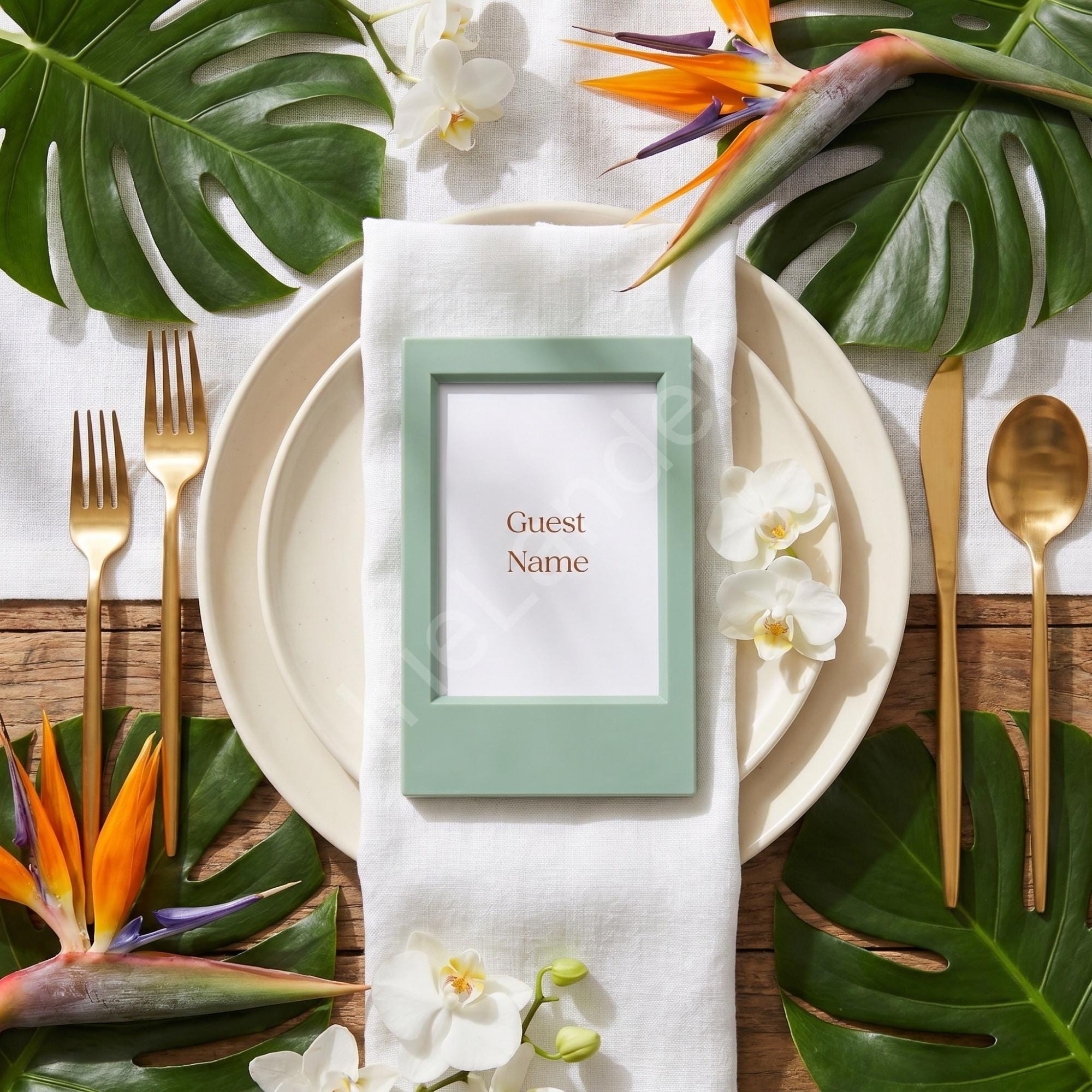 Sage Lime Blue Frame Place Card Favor, Keepsake Guest Photo Frame, view 5
