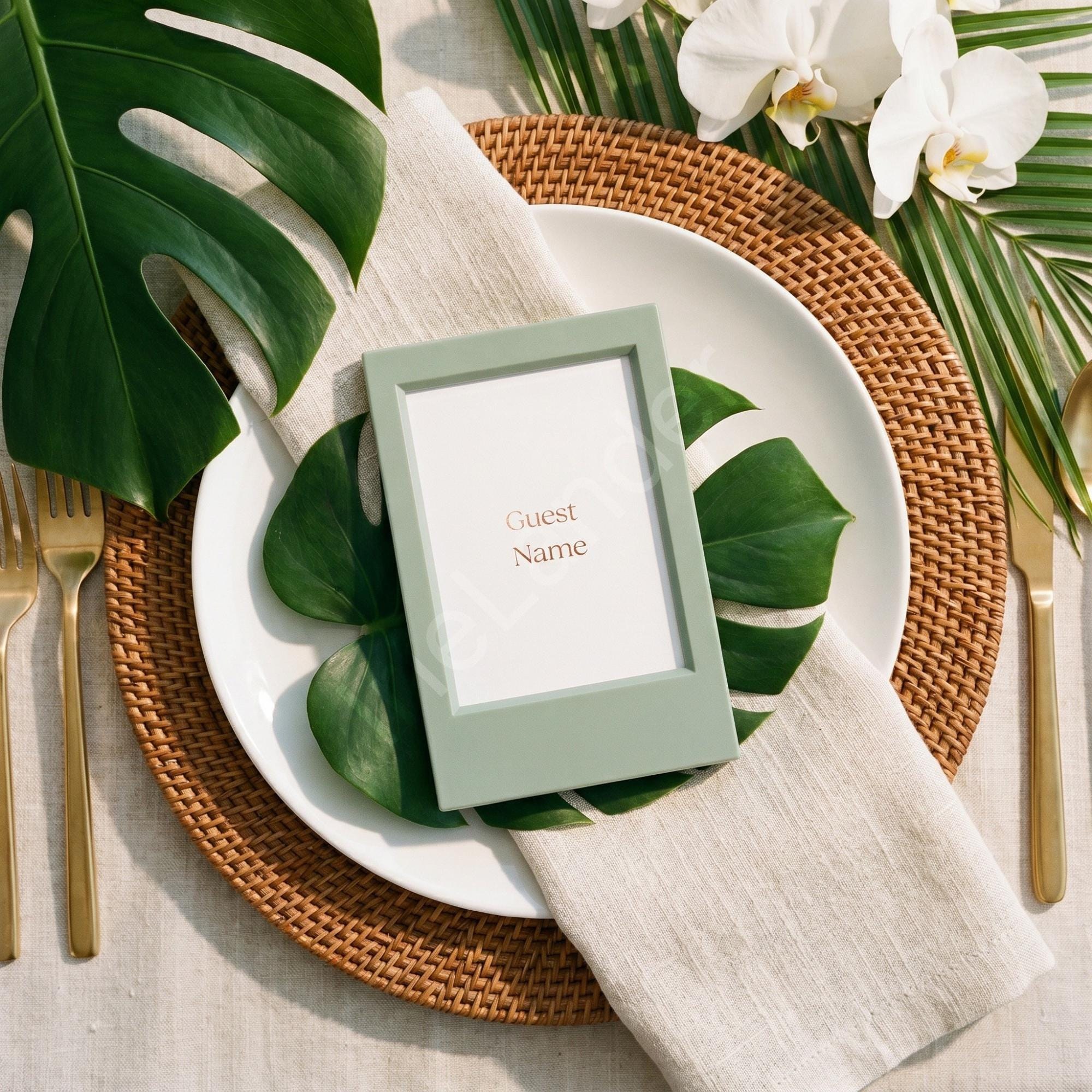 Sage Lime Blue Frame Place Card Favor, Keepsake Guest Photo Frame, view 6
