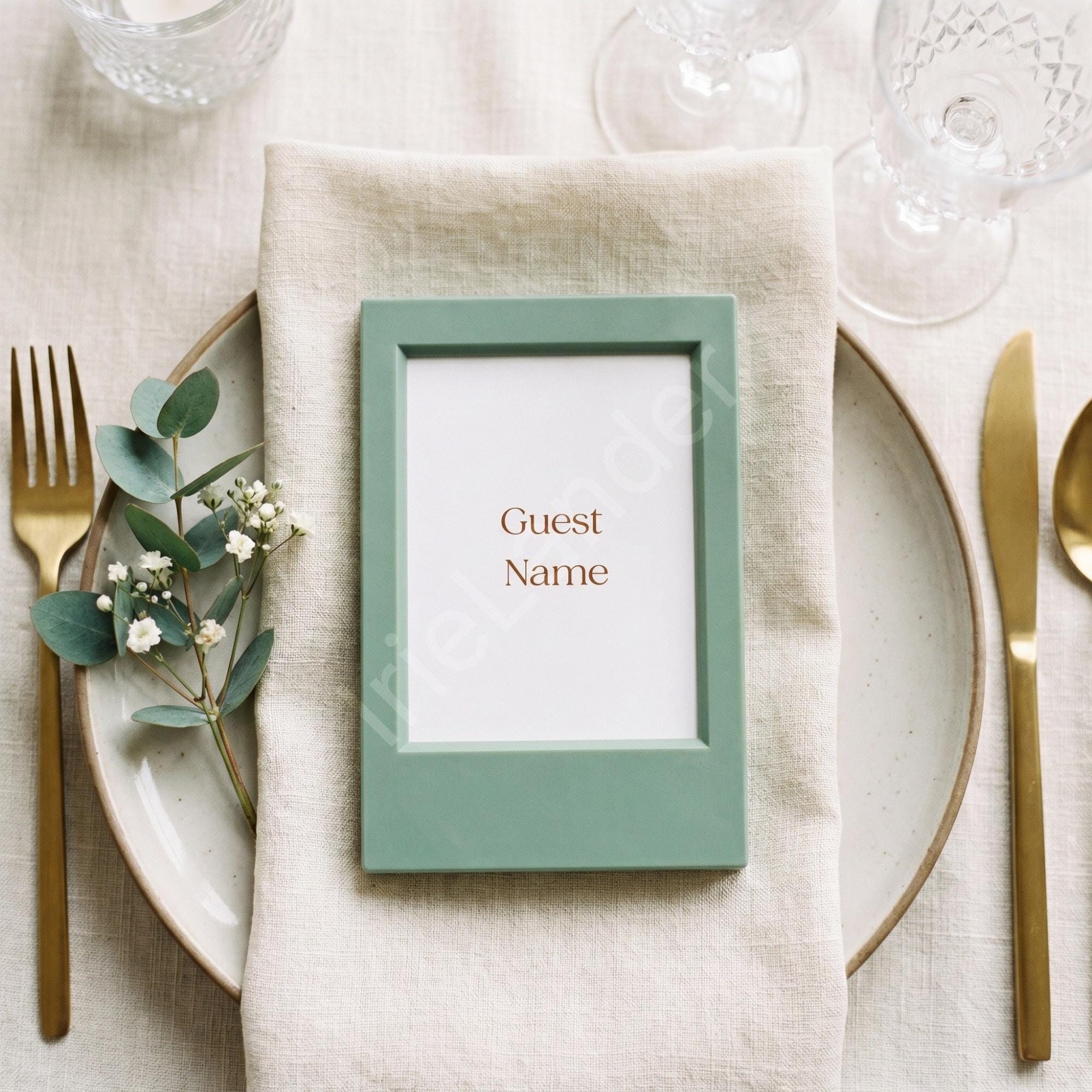 Sage Lime Blue Frame Place Card Favor, Keepsake Guest Photo Frame, view 7