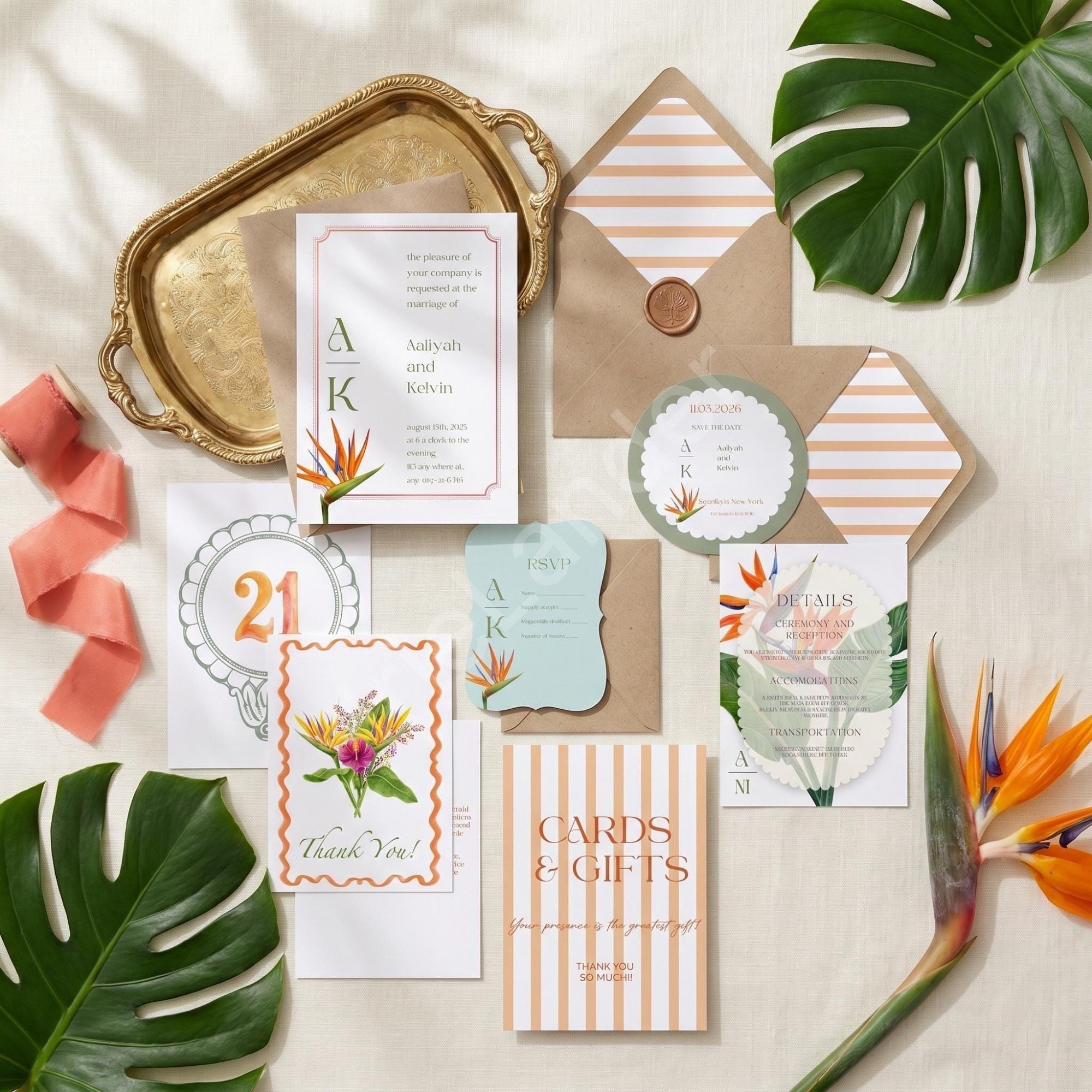 Tropical Bird of Paradise Wedding Suite: PRINTED | vellum with Dunn’s River Falls + frame, view 2