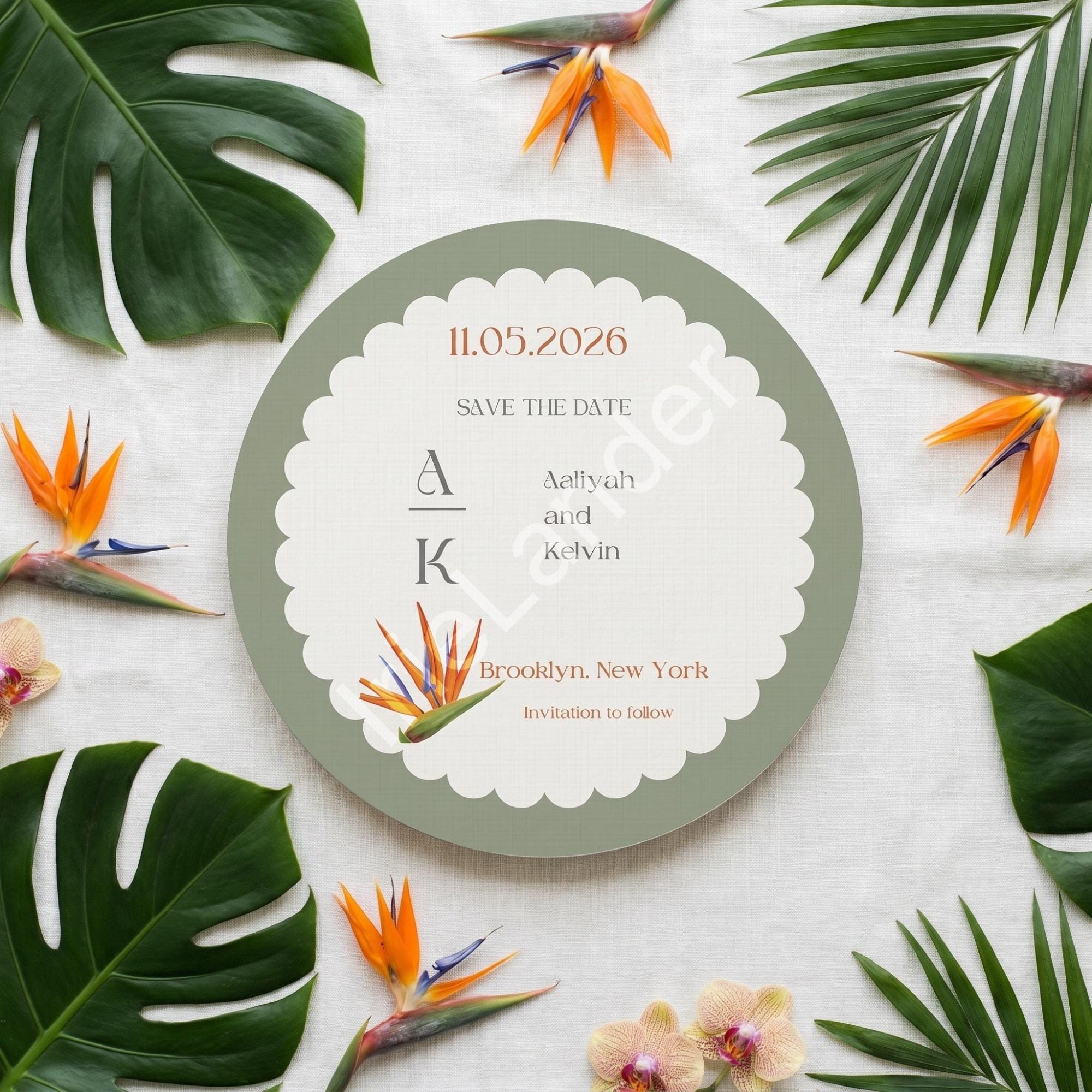 Tropical Bird of Paradise Wedding Suite: PRINTED | vellum with Dunn’s River Falls + frame, view 3