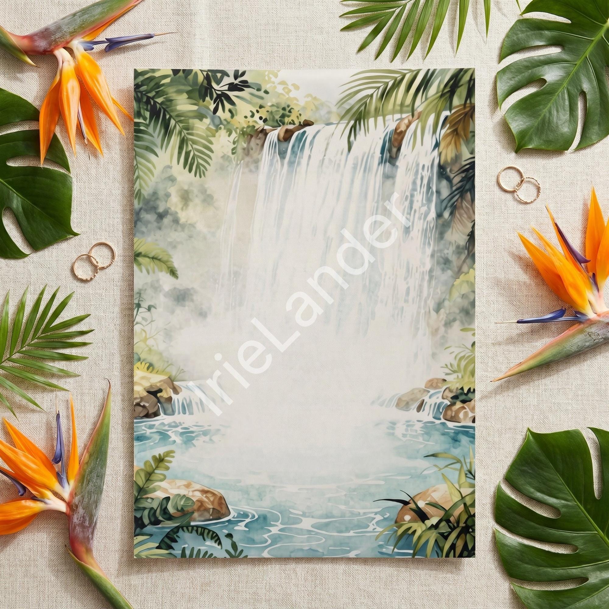 Tropical Bird of Paradise Wedding Suite: PRINTED | vellum with Dunn’s River Falls + frame, view 4