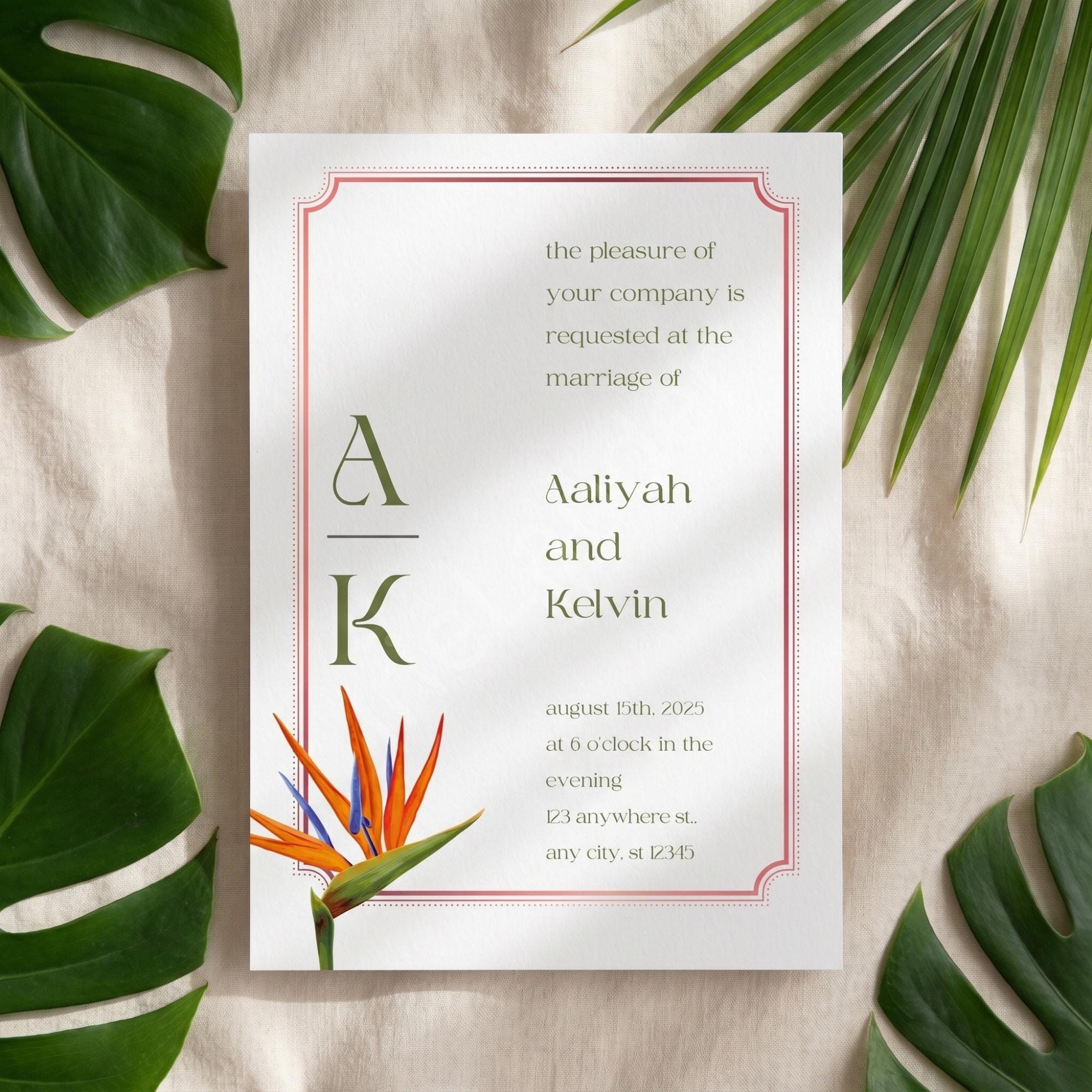 Tropical Bird of Paradise Wedding Suite: PRINTED | vellum with Dunn’s River Falls + frame, view 5