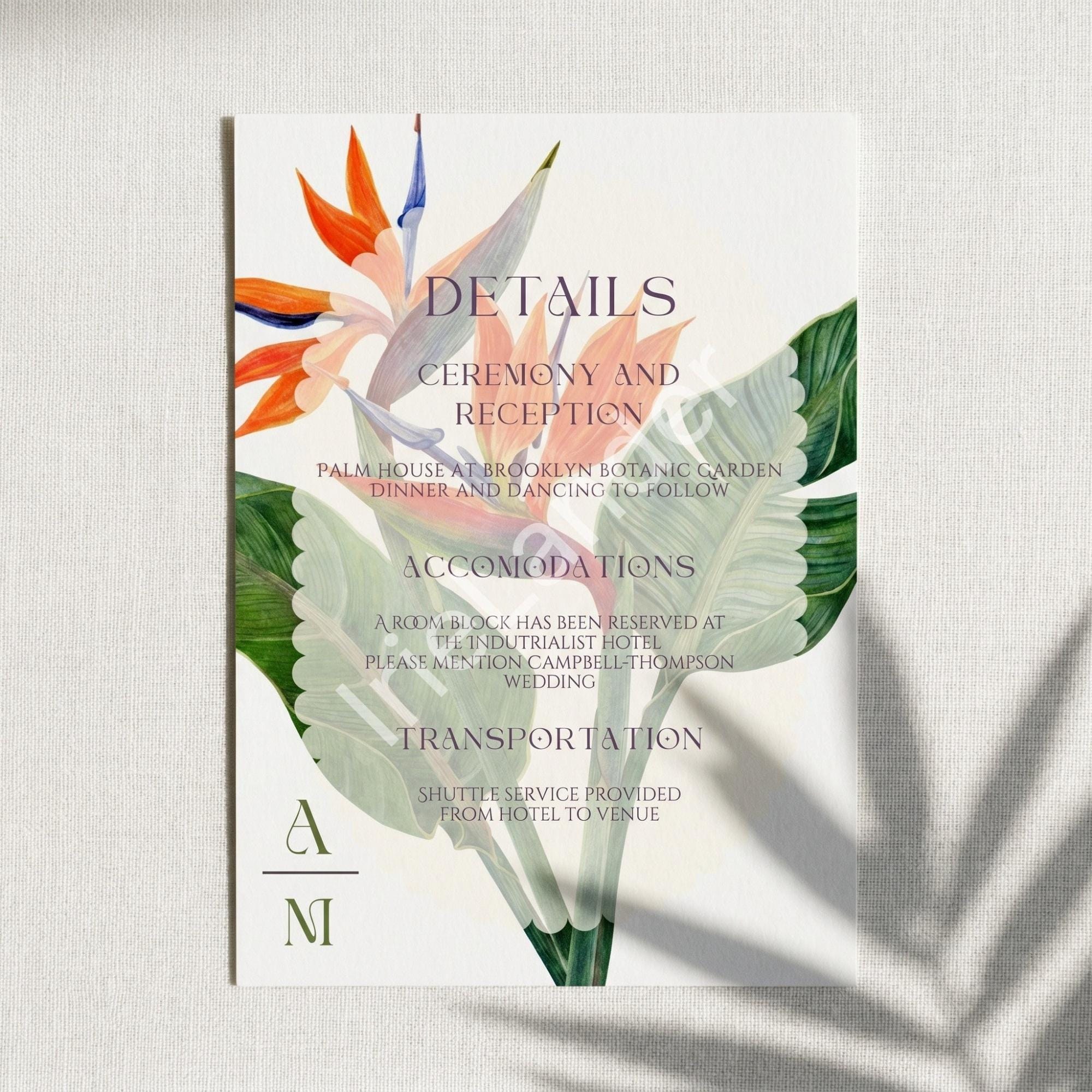 Tropical Bird of Paradise Wedding Suite: PRINTED | vellum with Dunn’s River Falls + frame, view 7