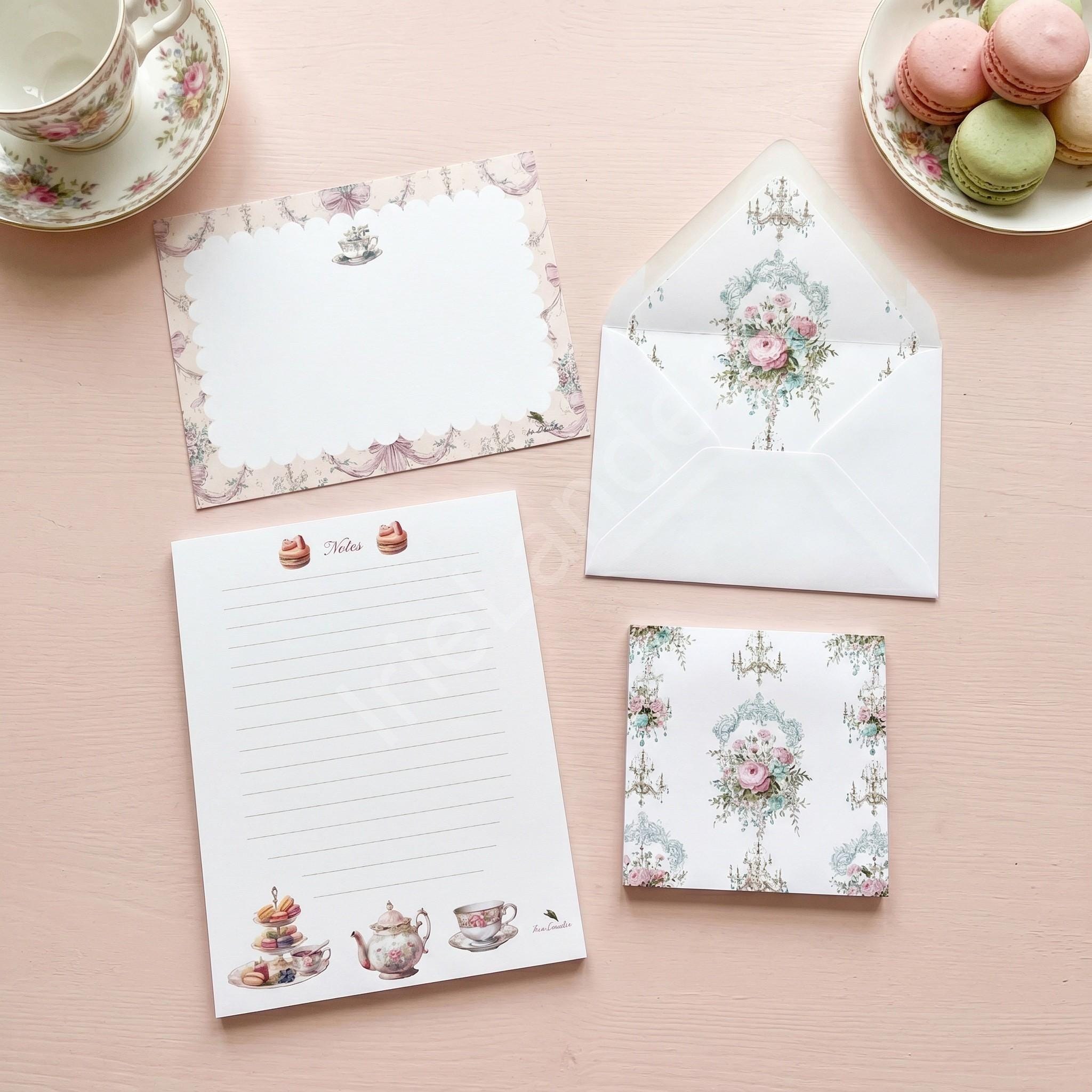 Tea Party Stationery, lined notepad, horizontal note card, Post-it® Notes, buy set or individually