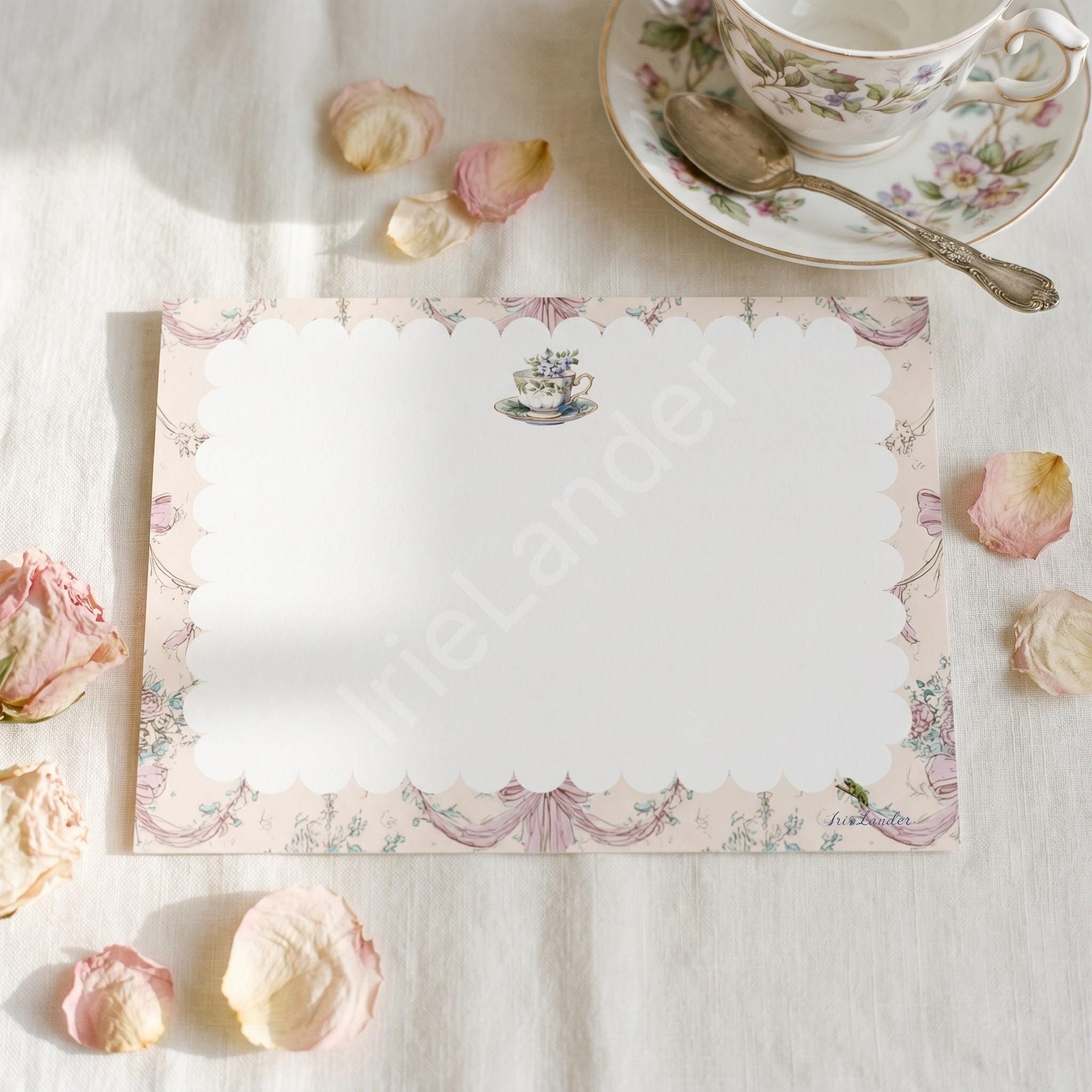 Tea Party Stationery, lined notepad, horizontal note card, Post-it® Notes, buy set or individually, view 2