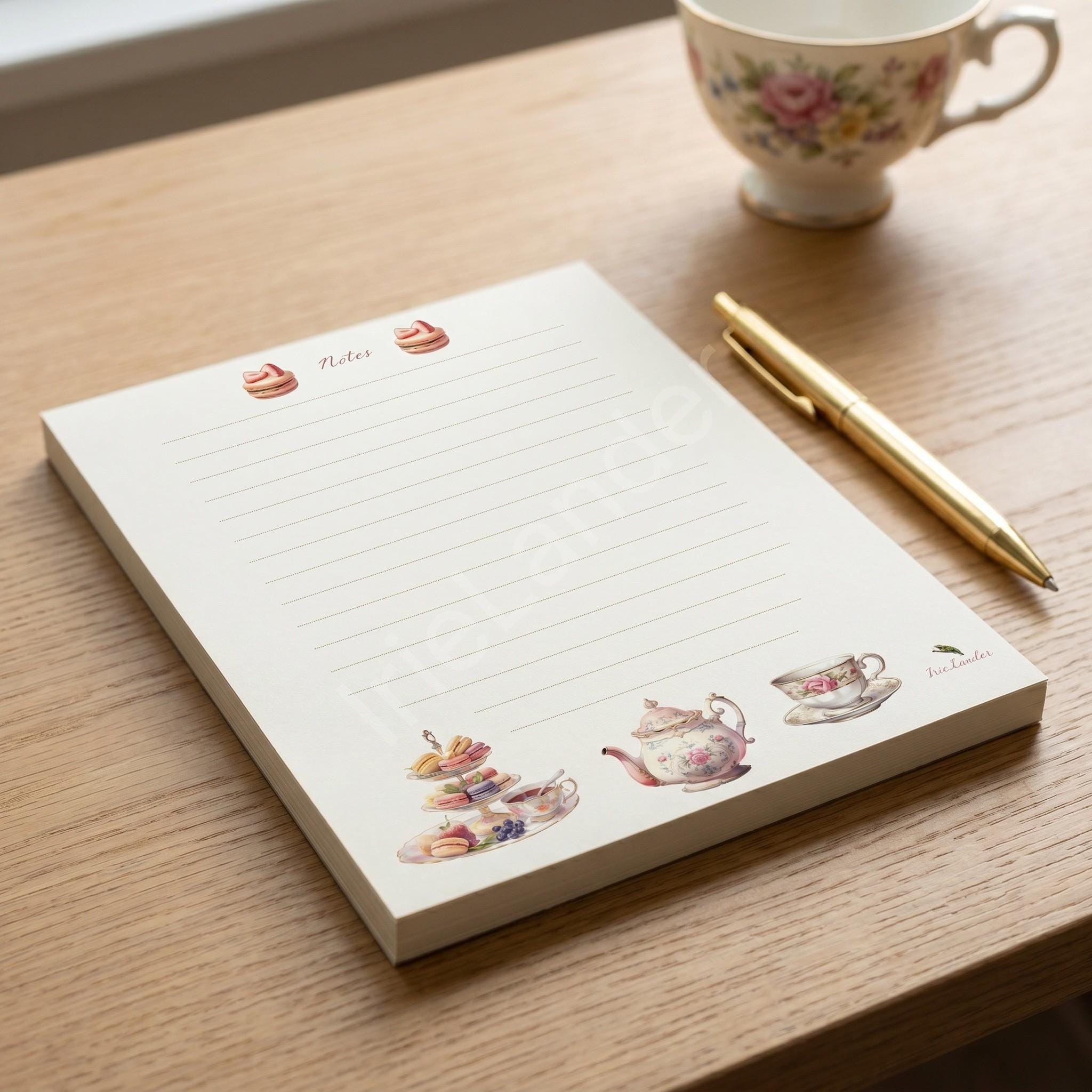 Tea Party Stationery, lined notepad, horizontal note card, Post-it® Notes, buy set or individually, view 4