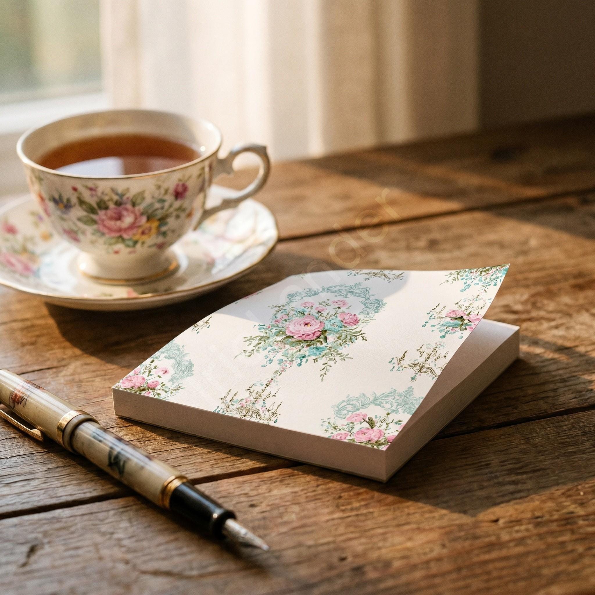 Tea Party Stationery, lined notepad, horizontal note card, Post-it® Notes, buy set or individually, view 5