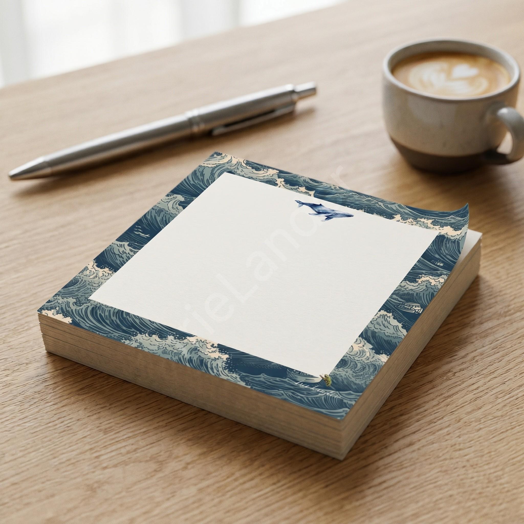 Whale Stationery, Post-it® Notes, notepad, horizontal note card, lined envelopes, buy set or individually, view 3