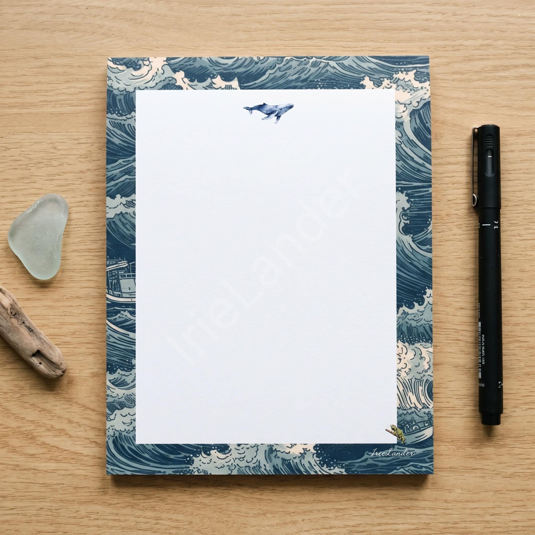 Whale Stationery, Post-it® Notes, notepad, horizontal note card, lined envelopes, buy set or individually, view 4