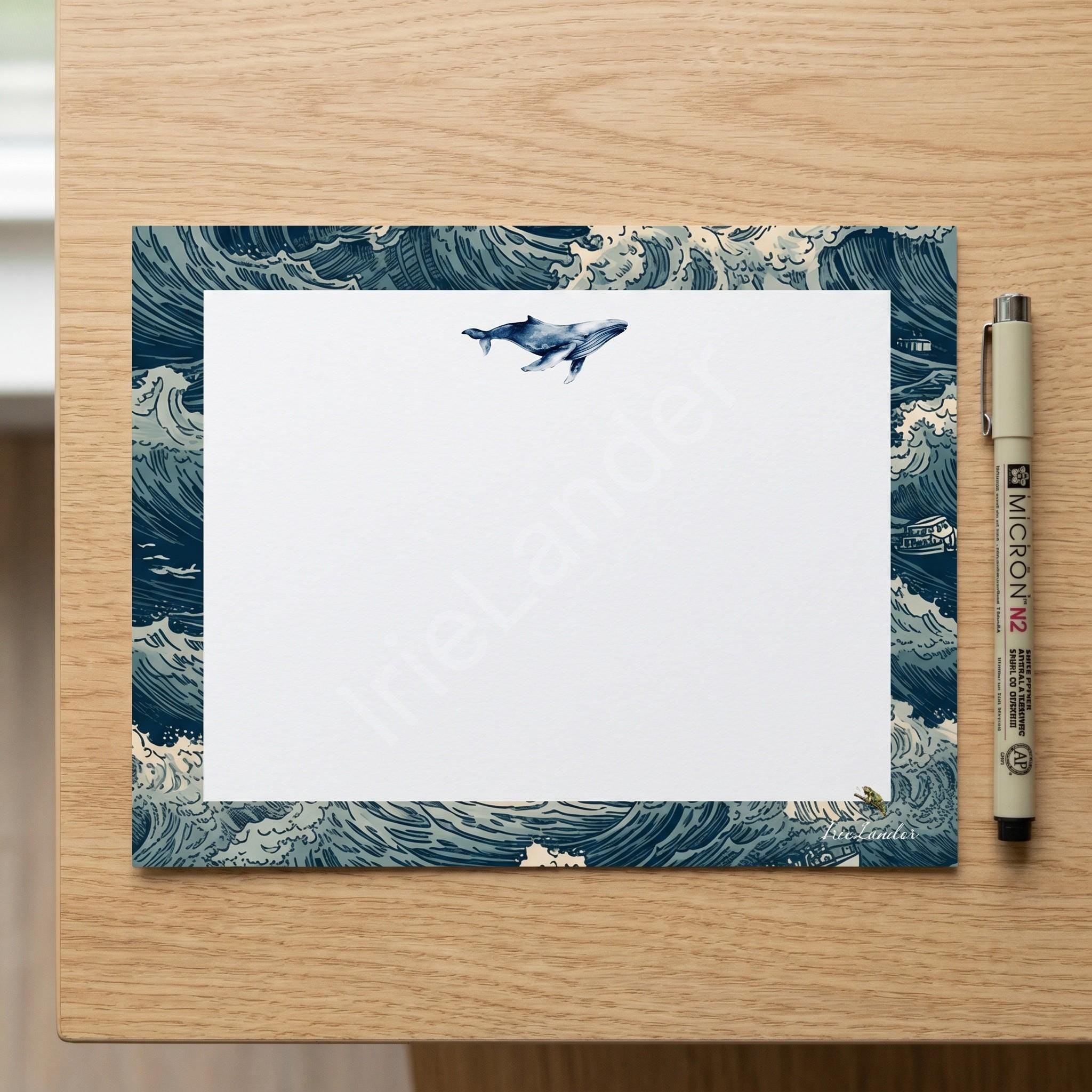 Whale Stationery, Post-it® Notes, notepad, horizontal note card, lined envelopes, buy set or individually, view 5