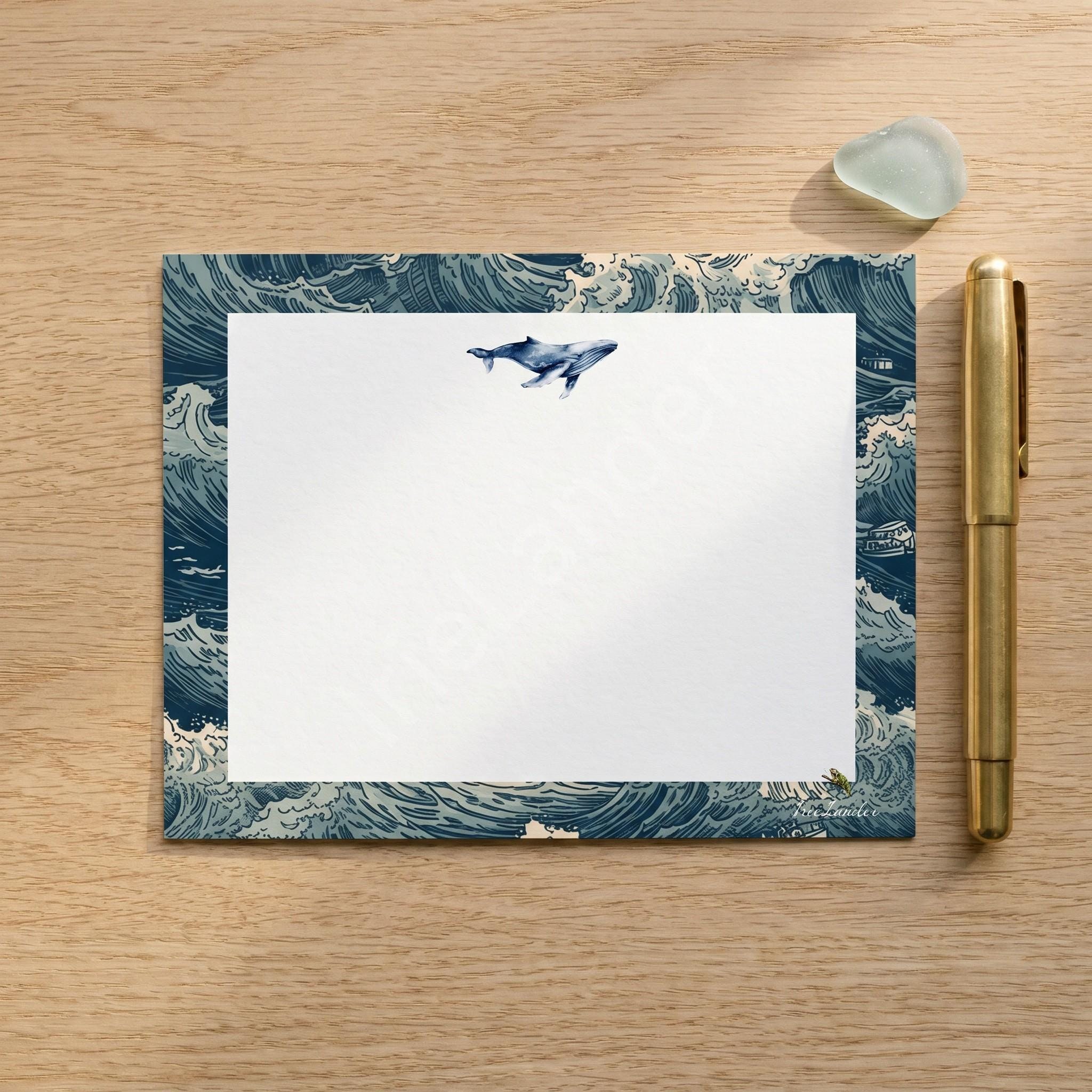 Whale Stationery, Post-it® Notes, notepad, horizontal note card, lined envelopes, buy set or individually, view 7