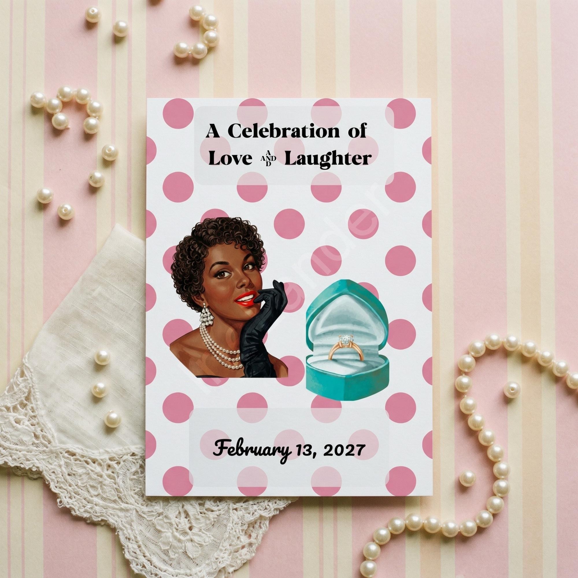 Retro 50s Bridal Shower Invitation Printed Set: Polka dot design, cultural bride options, view 2