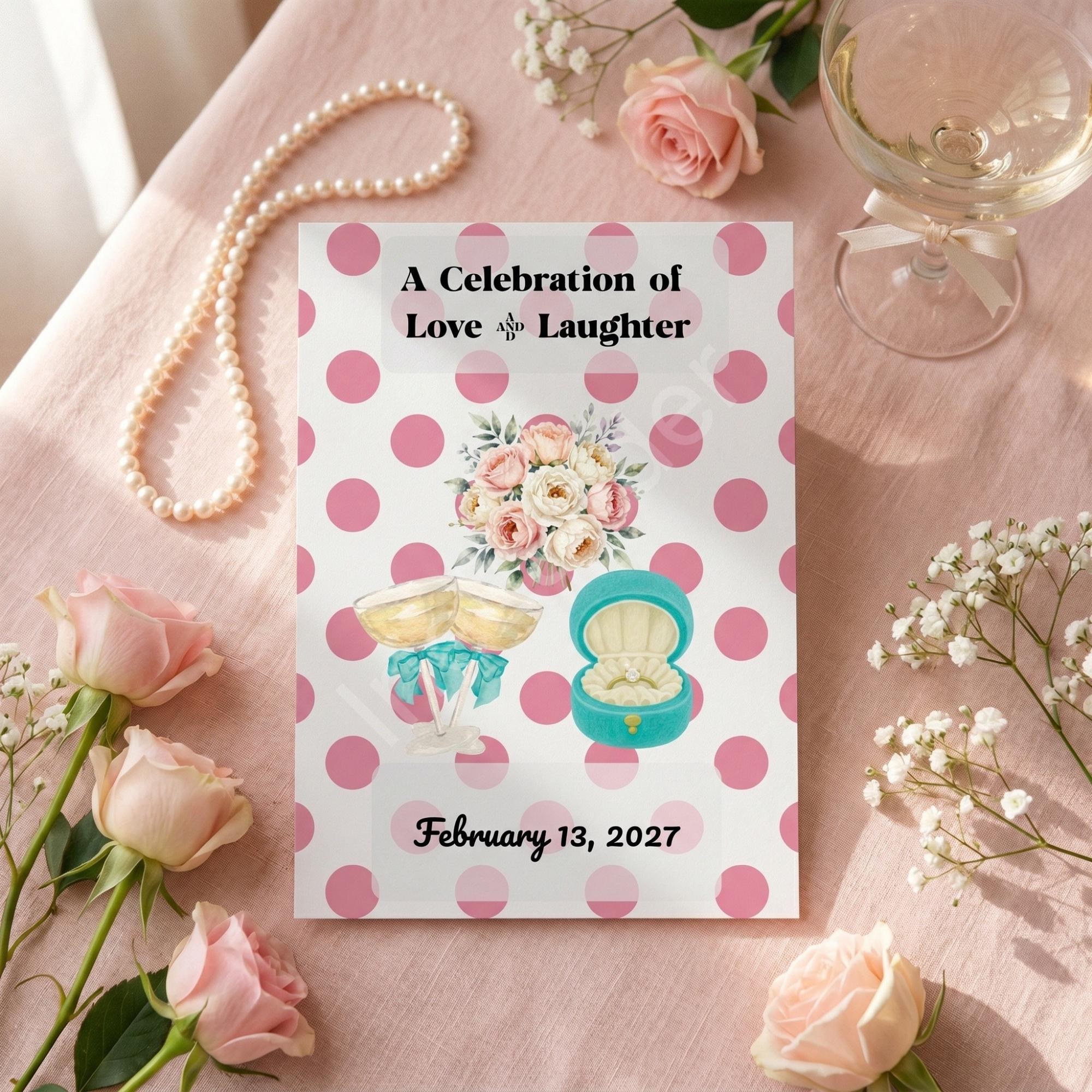 Retro 50s Bridal Shower Invitation Printed Set: Polka dot design, cultural bride options, view 3