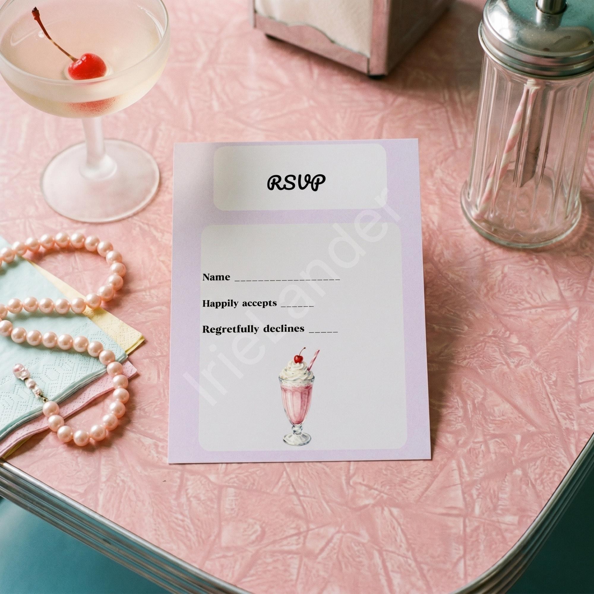 Retro 50s Bridal Shower Invitation Printed Set: Polka dot design, cultural bride options, view 5