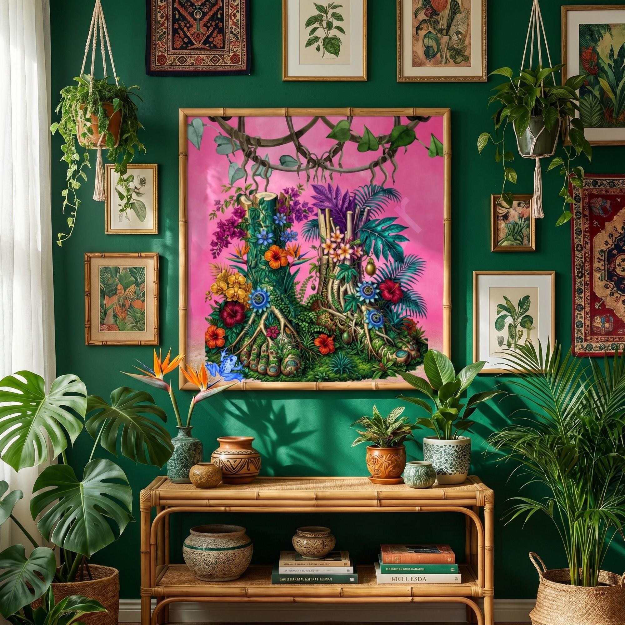 Anatomical Art, Jamaica Feet Print, maximalism style floral illustration, Jamaica wall decor