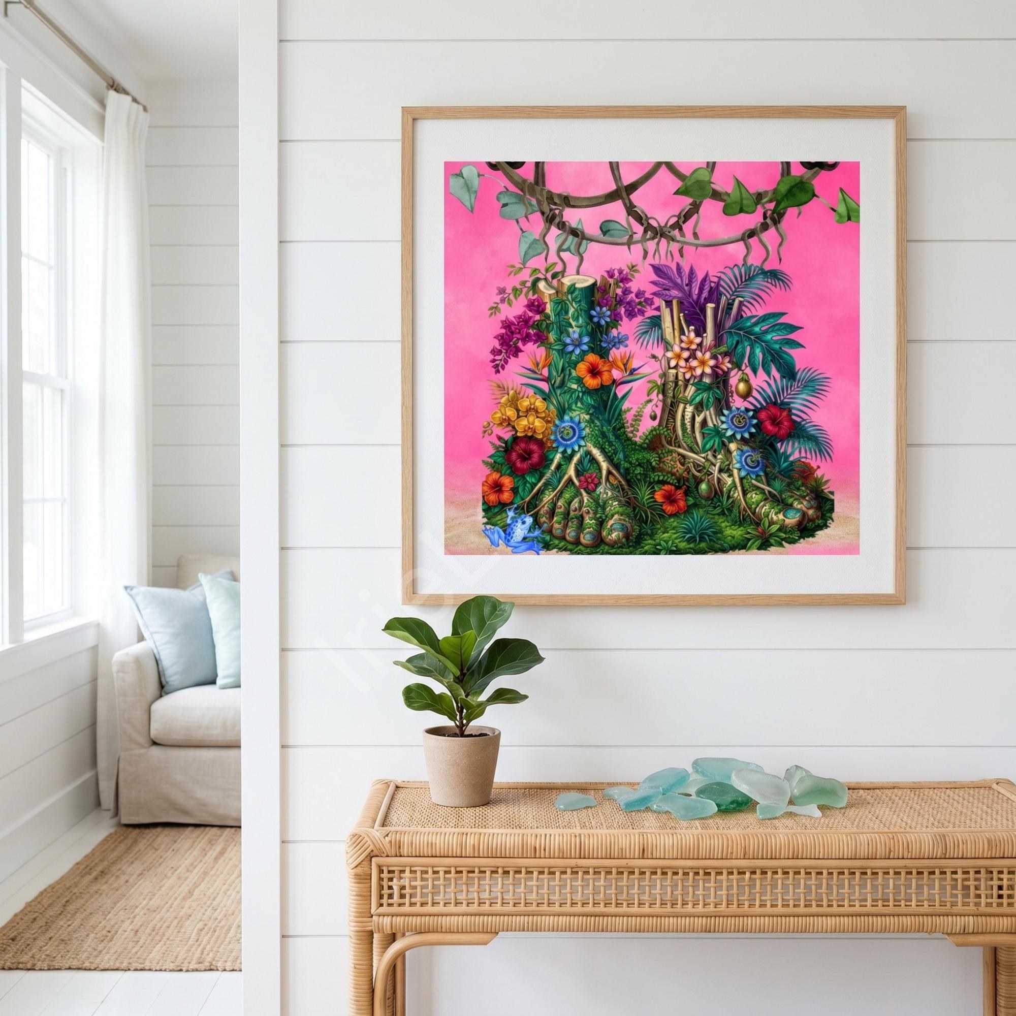 Anatomical Art, Jamaica Feet Print, maximalism style floral illustration, Jamaica wall decor, view 2