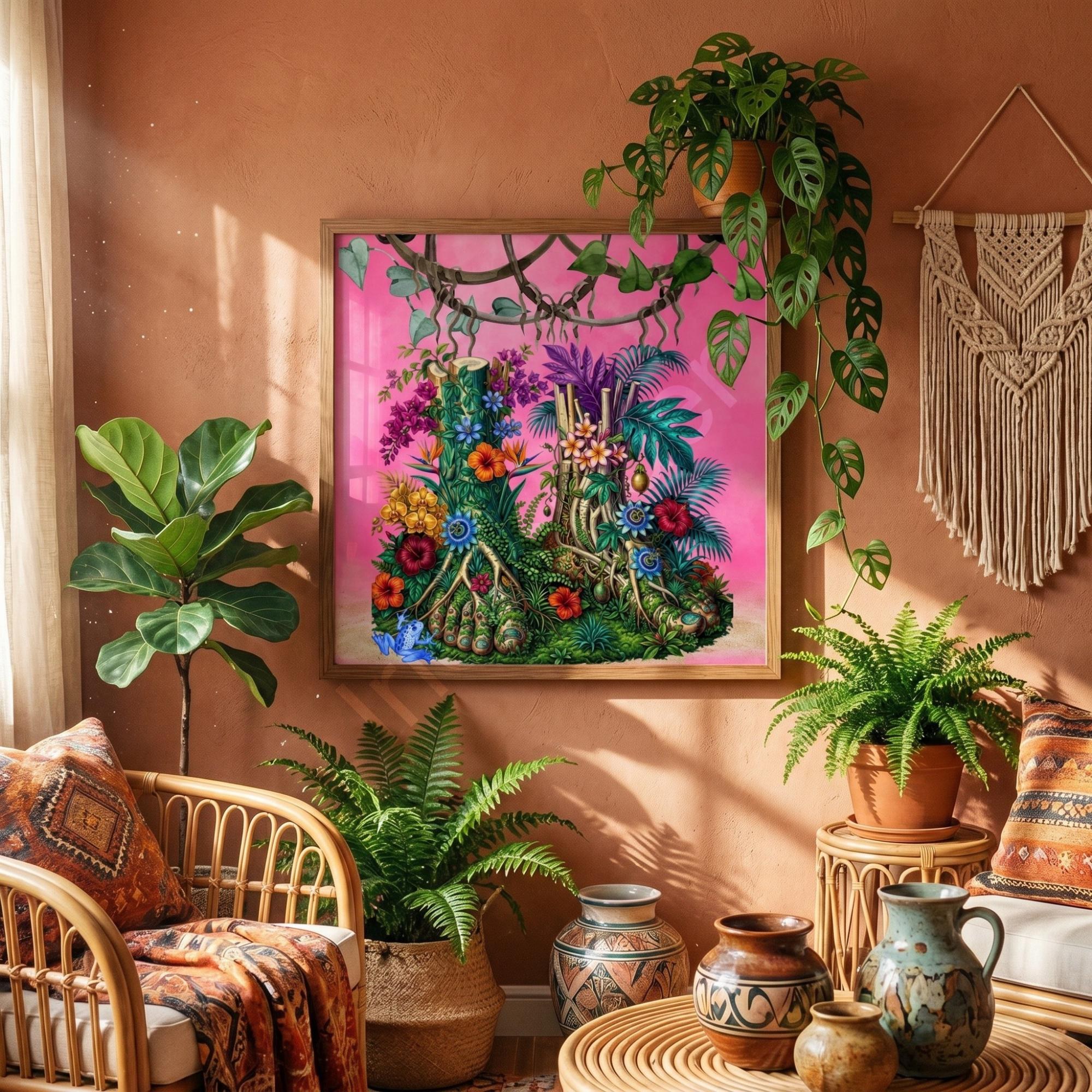 Anatomical Art, Jamaica Feet Print, maximalism style floral illustration, Jamaica wall decor, view 3