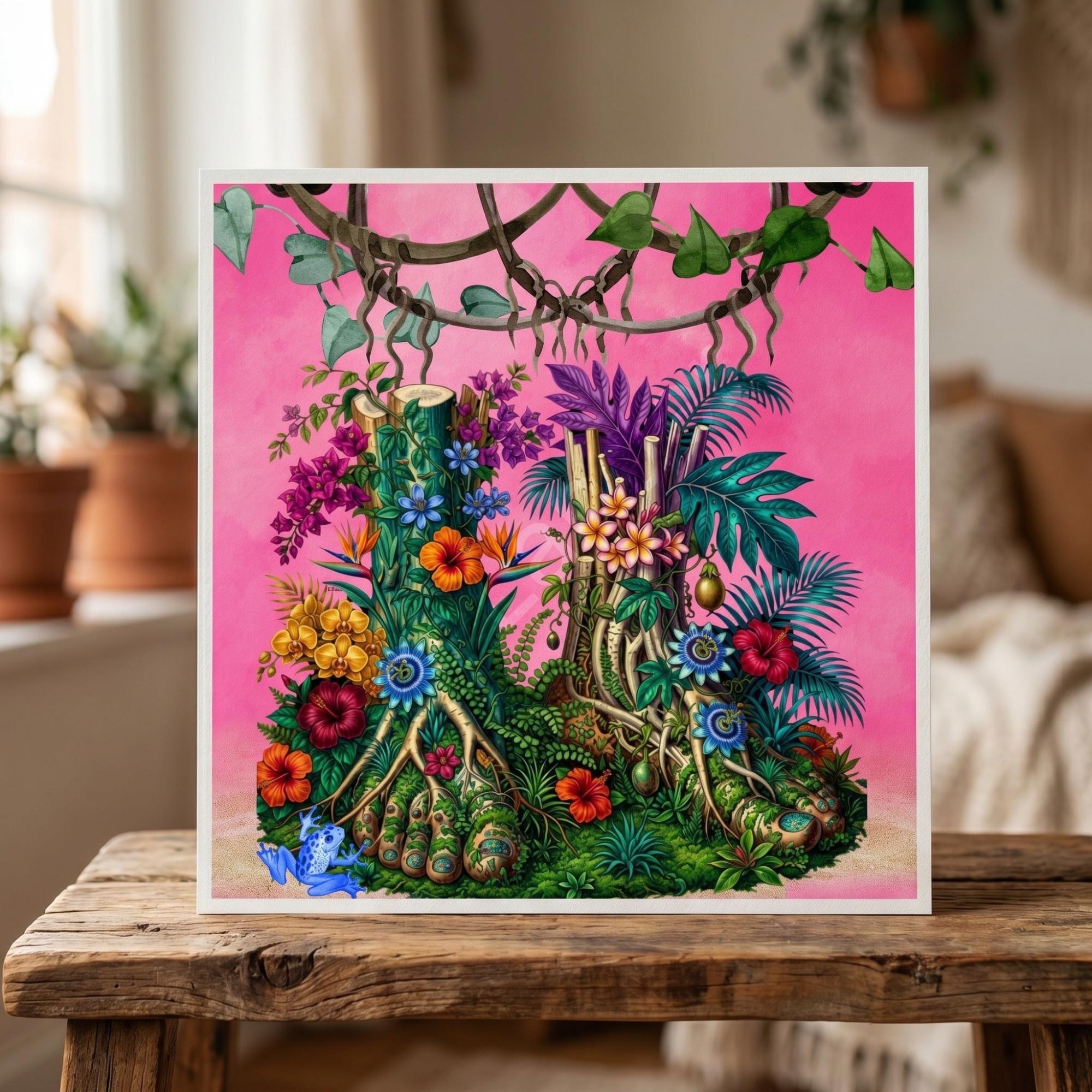 Anatomical Art, Jamaica Feet Print, maximalism style floral illustration, Jamaica wall decor, view 6