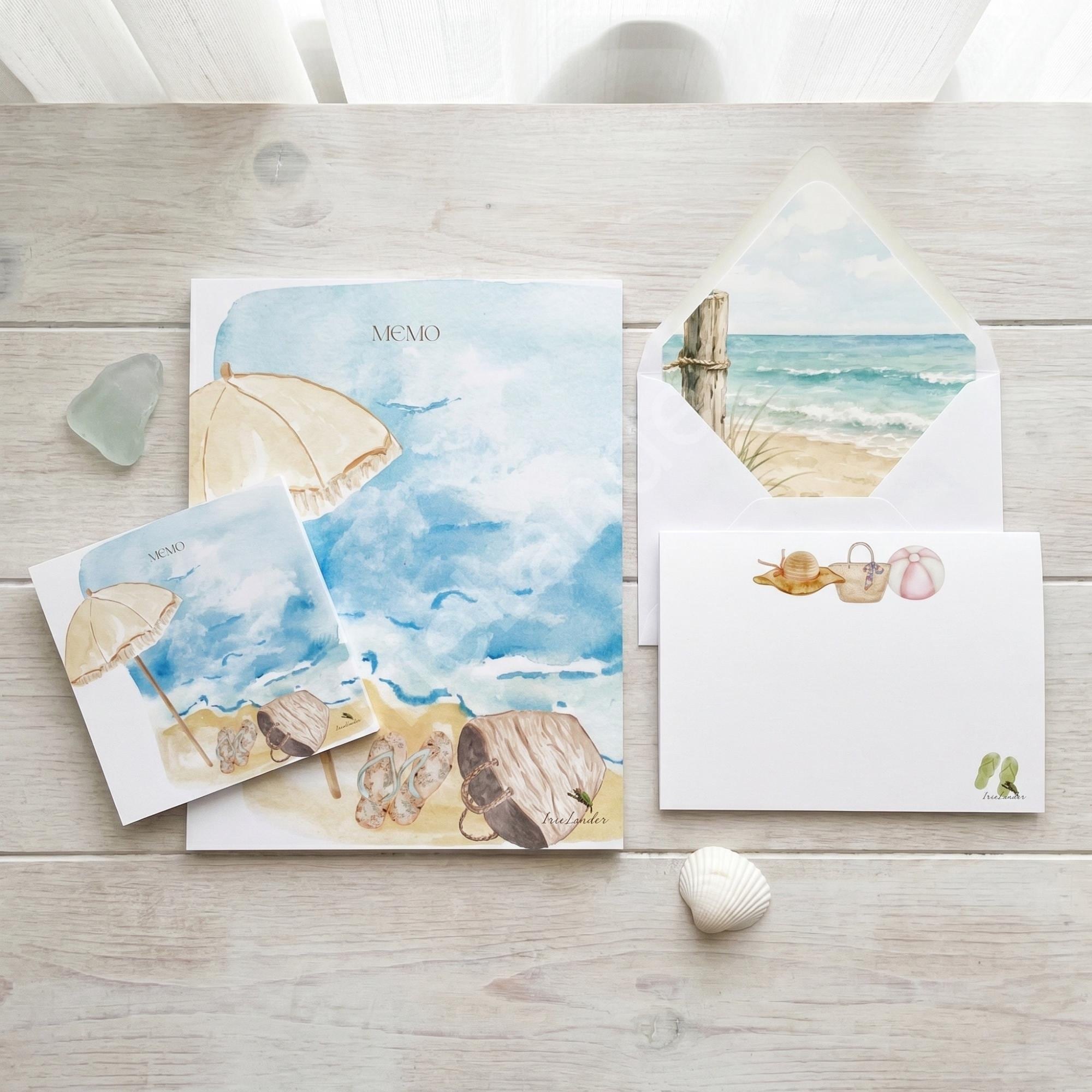 Beach Stationery, Notepad, Notecard and Post-it® Notes, pastel seashell vibes, choose set or individual