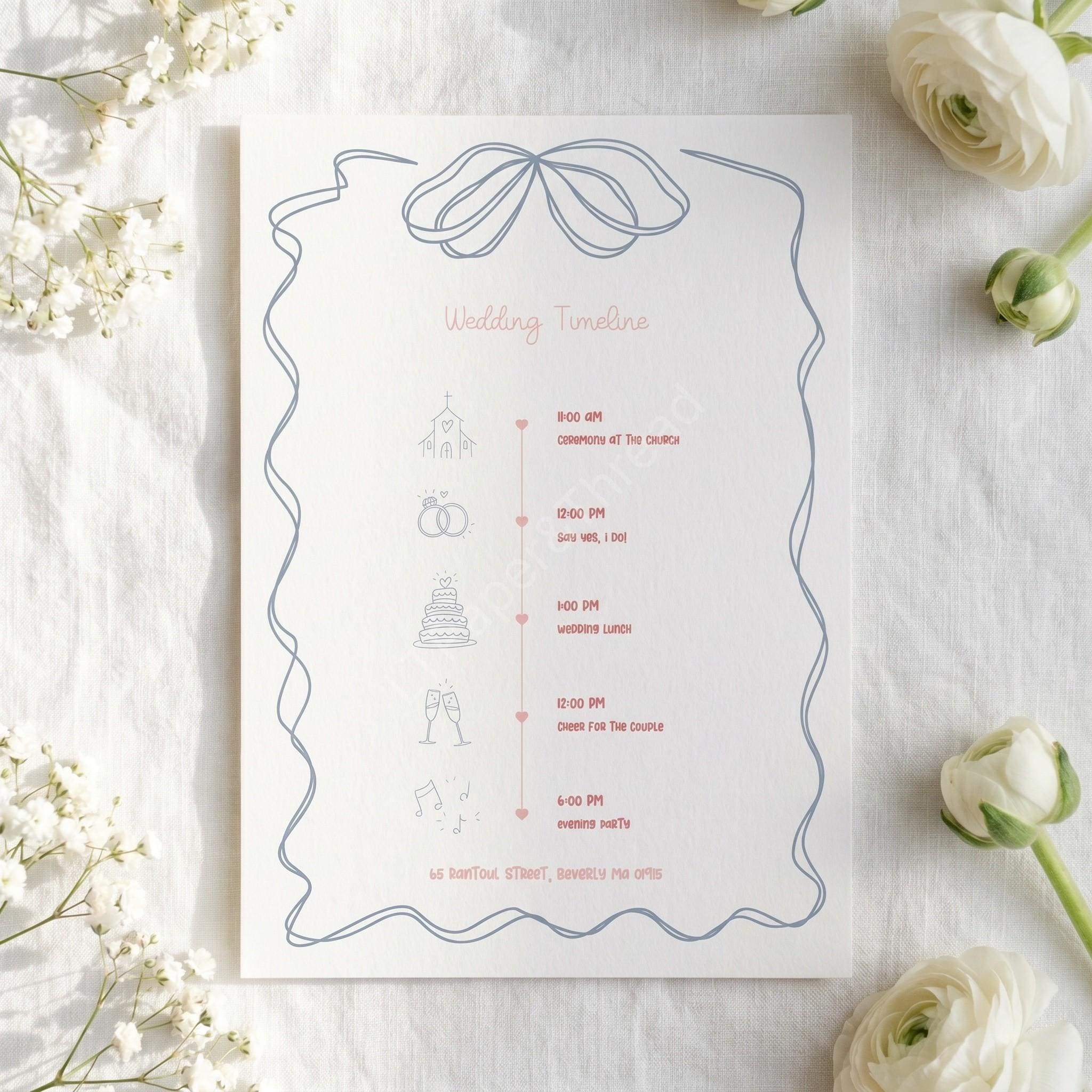 Hand-Drawn Wedding Invitation Set, pink and blue whimsical pinky swear design, upgrades available, view 4