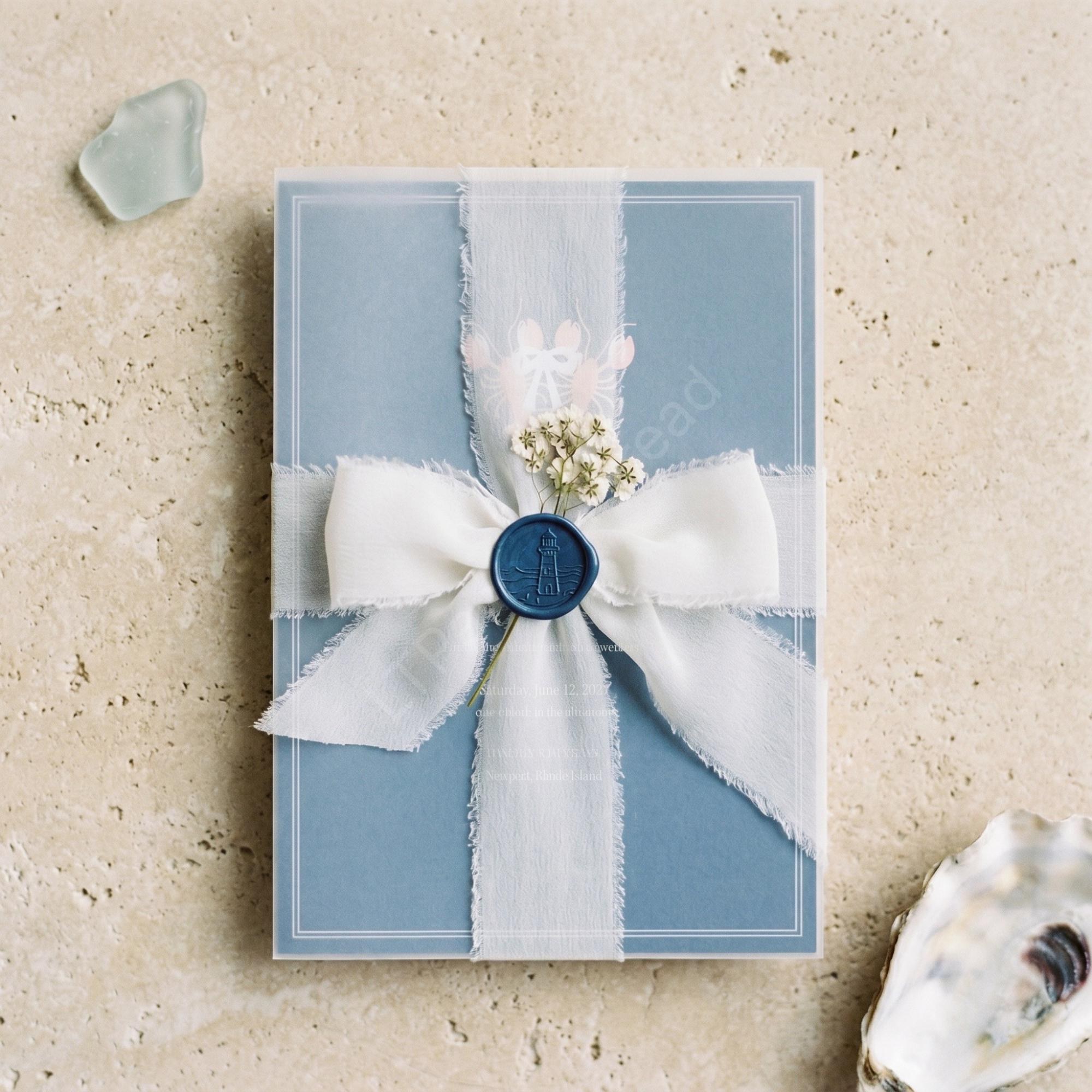 Lobster Wedding Invitation Suite, nautical and coastal navy design, acrylic welcome sign included, view 2