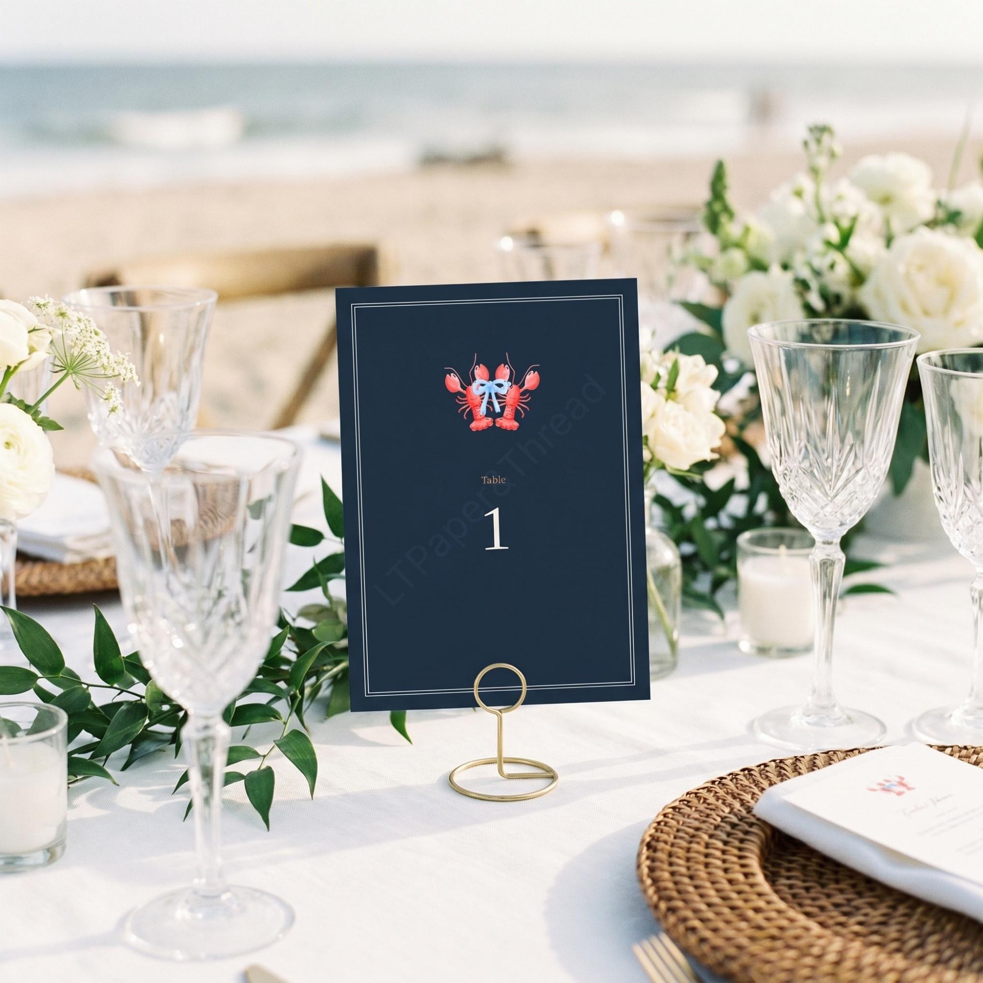 Lobster Wedding Invitation Suite, nautical and coastal navy design, acrylic welcome sign included, view 9