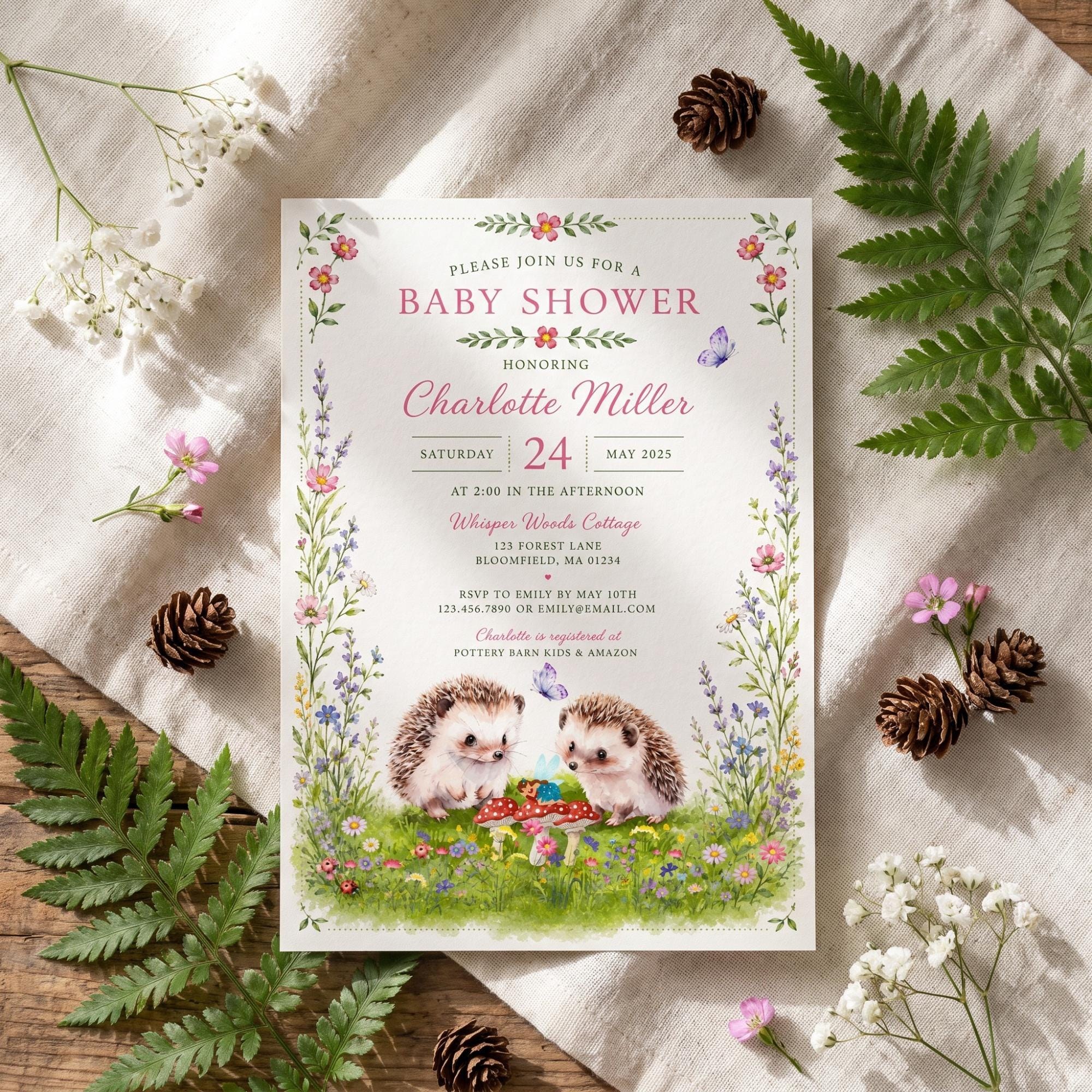 Woodland Hedgehog Baby Shower Invitation Bundle: PRINTED, watercolor designs + wax seals, hand-lettering + stamps optional, view 3