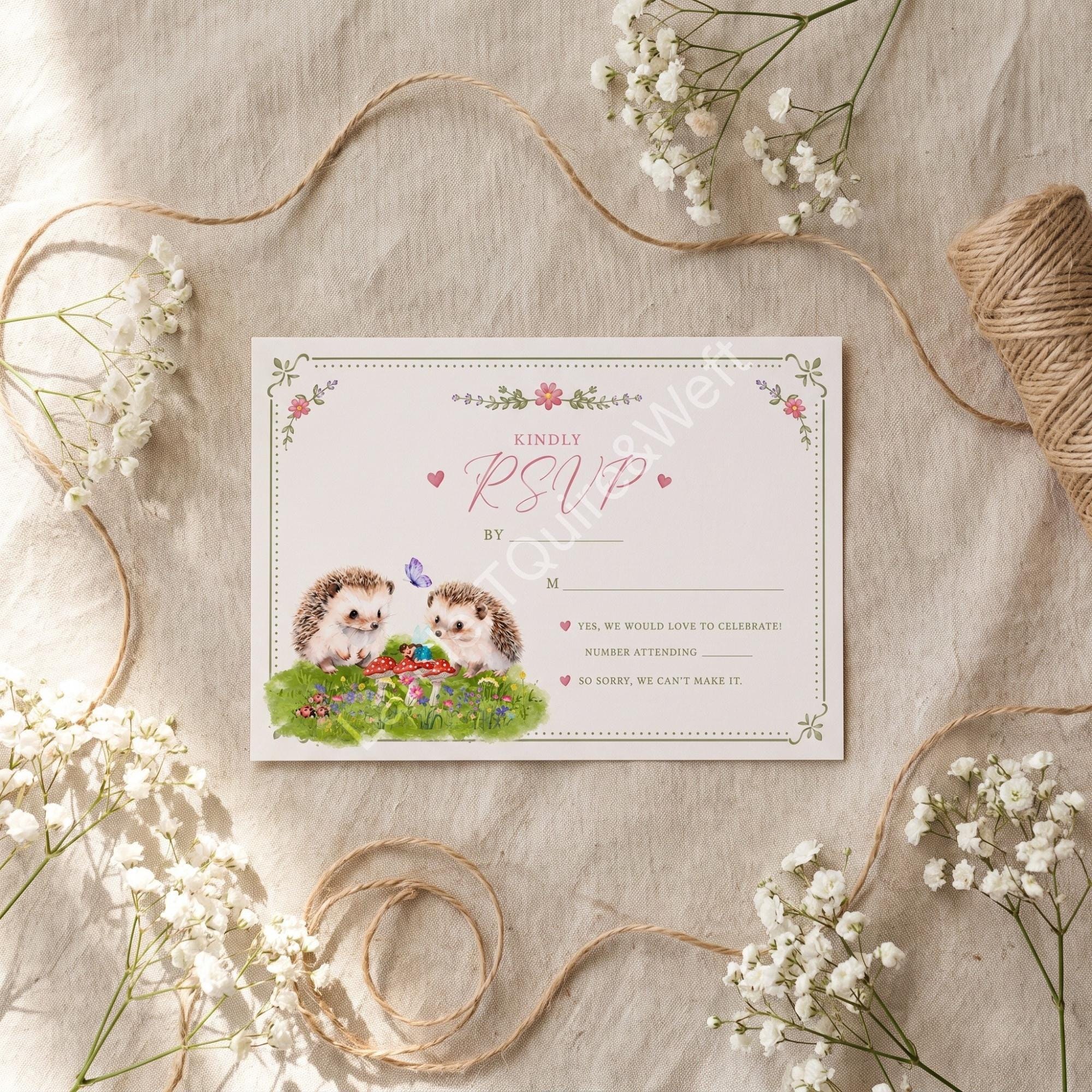 Woodland Hedgehog Baby Shower Invitation Bundle: PRINTED, watercolor designs + wax seals, hand-lettering + stamps optional, view 4