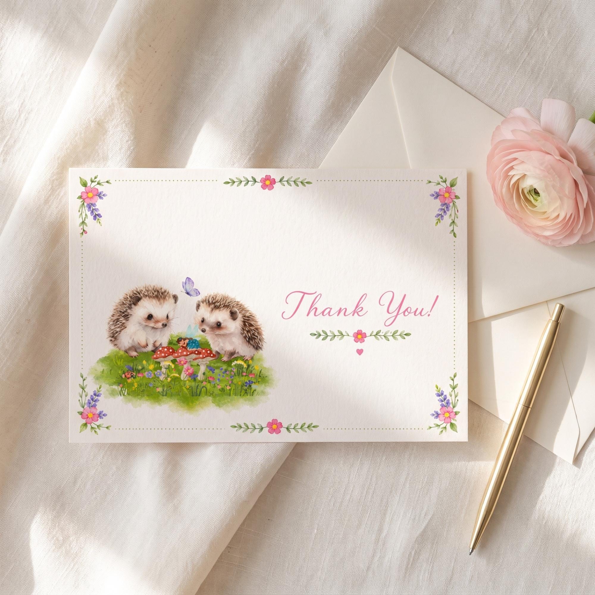 Woodland Hedgehog Baby Shower Invitation Bundle: PRINTED, watercolor designs + wax seals, hand-lettering + stamps optional, view 7