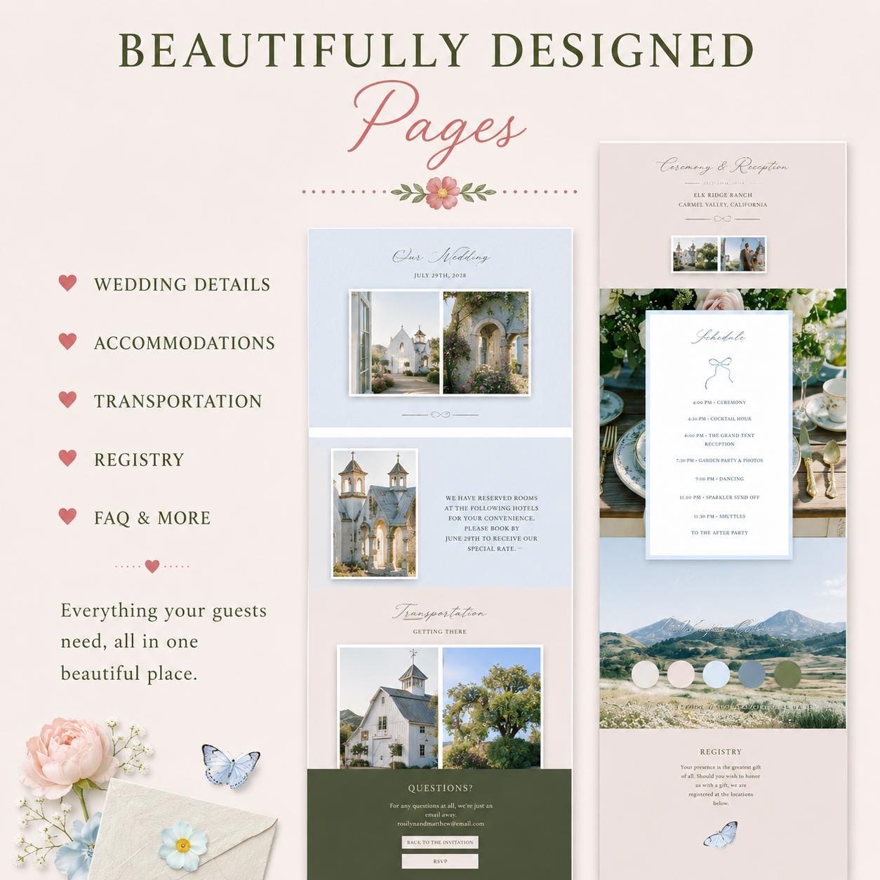 Custom Wedding Website Template, Elegant Blush Floral Design, RSVP Included (Digital), view 2