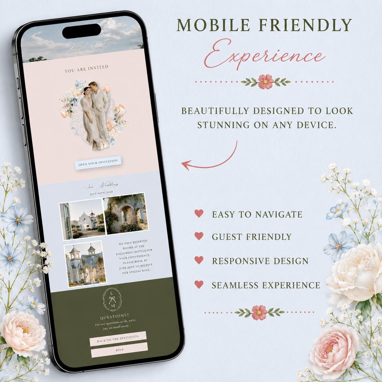 Custom Wedding Website Template, Elegant Blush Floral Design, RSVP Included (Digital), view 4
