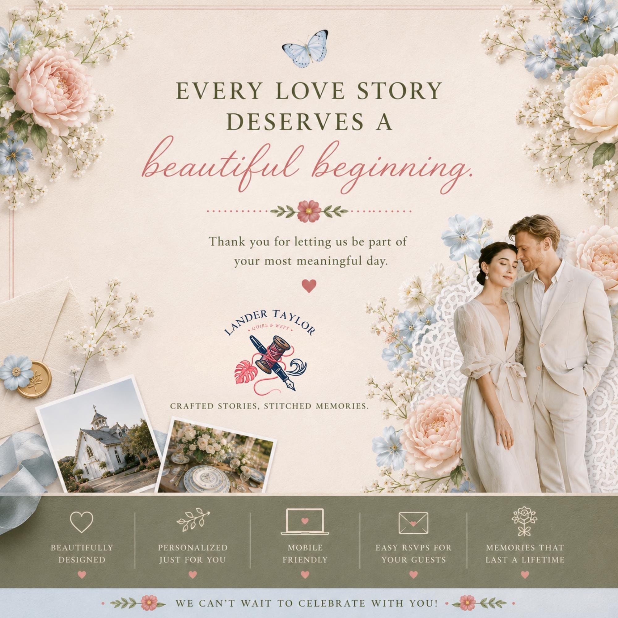 Custom Wedding Website Template, Elegant Blush Floral Design, RSVP Included (Digital), view 6
