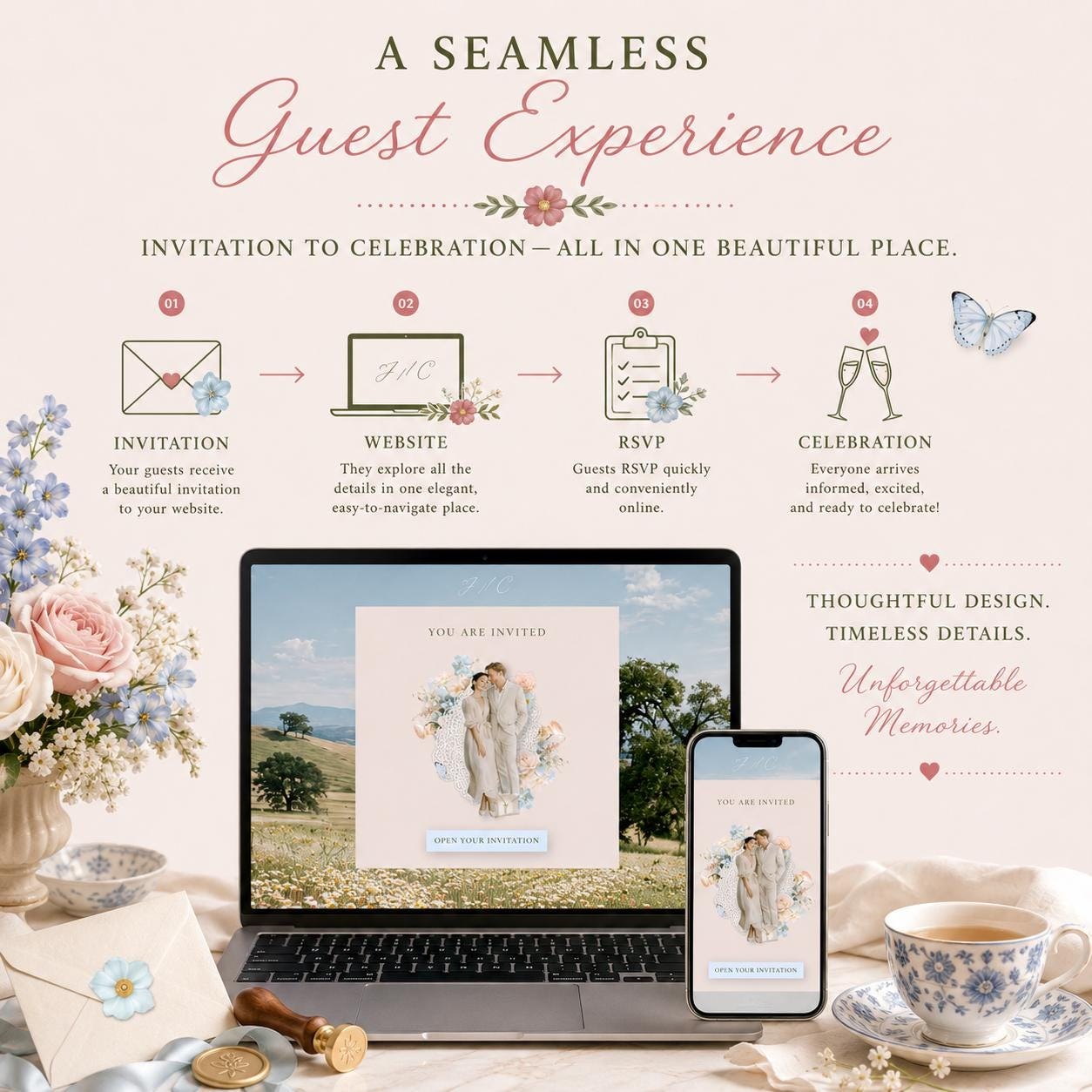 Custom Wedding Website Template, Elegant Blush Floral Design, RSVP Included (Digital), view 7
